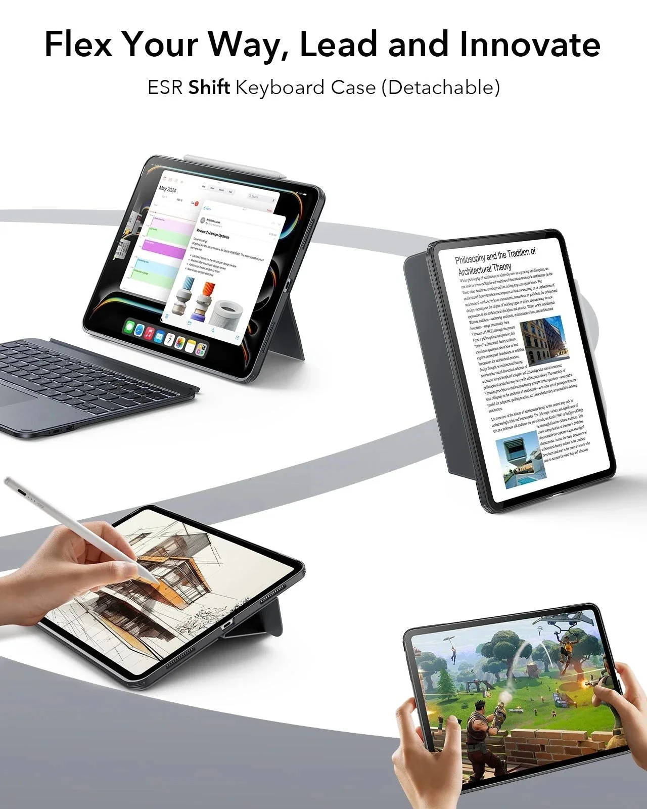 iPad Pro 13" (M4) 2024 Bundle Shift Keyboard Case, Geo Digital Pencil, and Screen Protectors  - US Layout - Dark Gray - Image 4