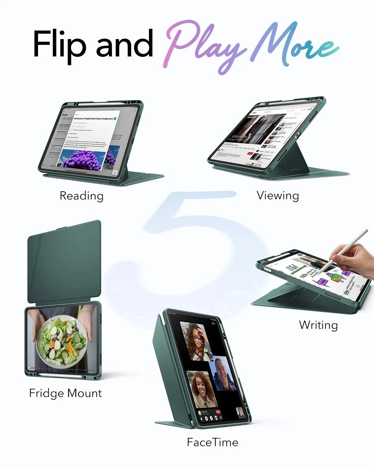 iPad Air 13" (M4) 2026 Flip Magnetic Case with Pencil Holder - Green - Image 3