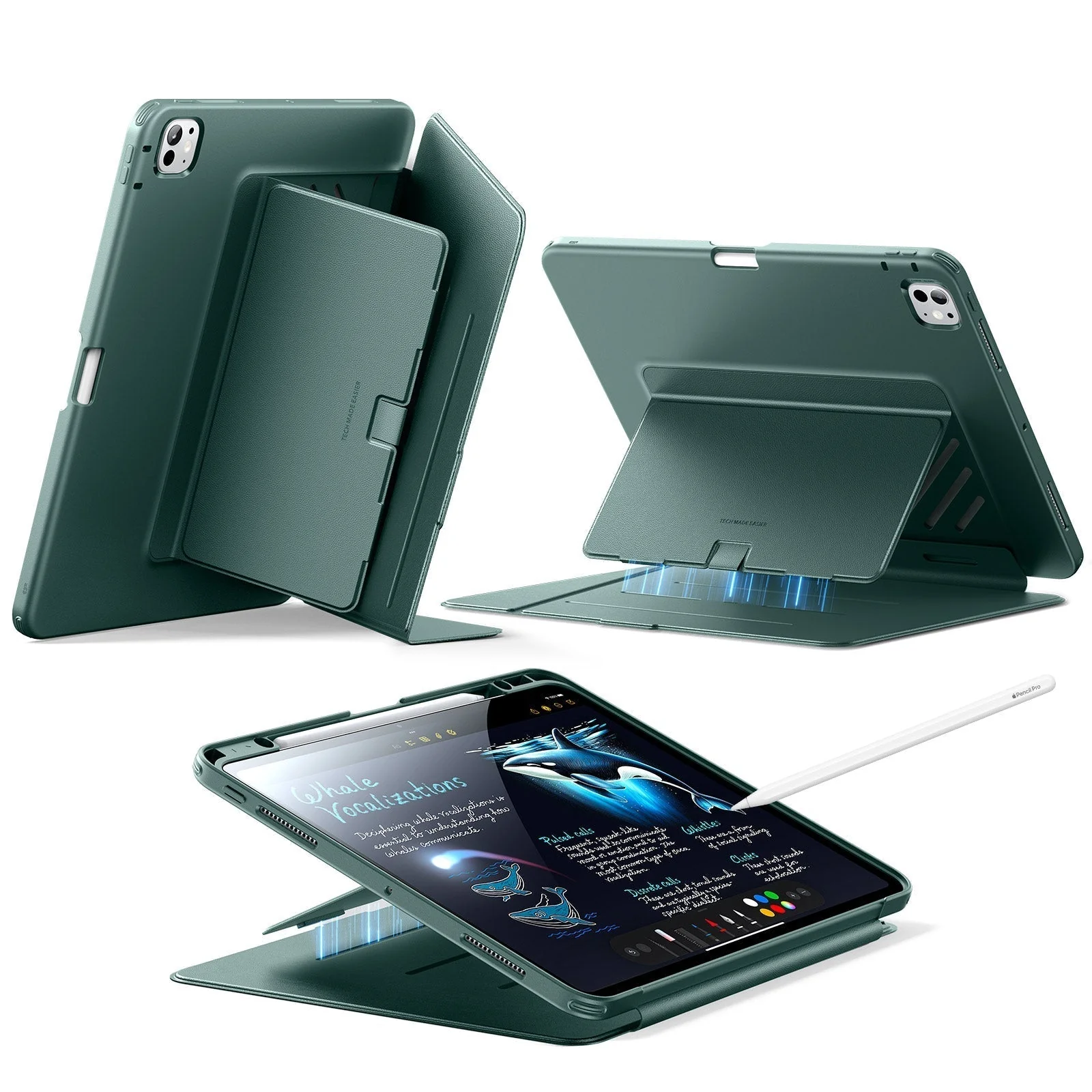 iPad Pro 13" (2025) Flip Magnetic Case with Pencil Holder - Green