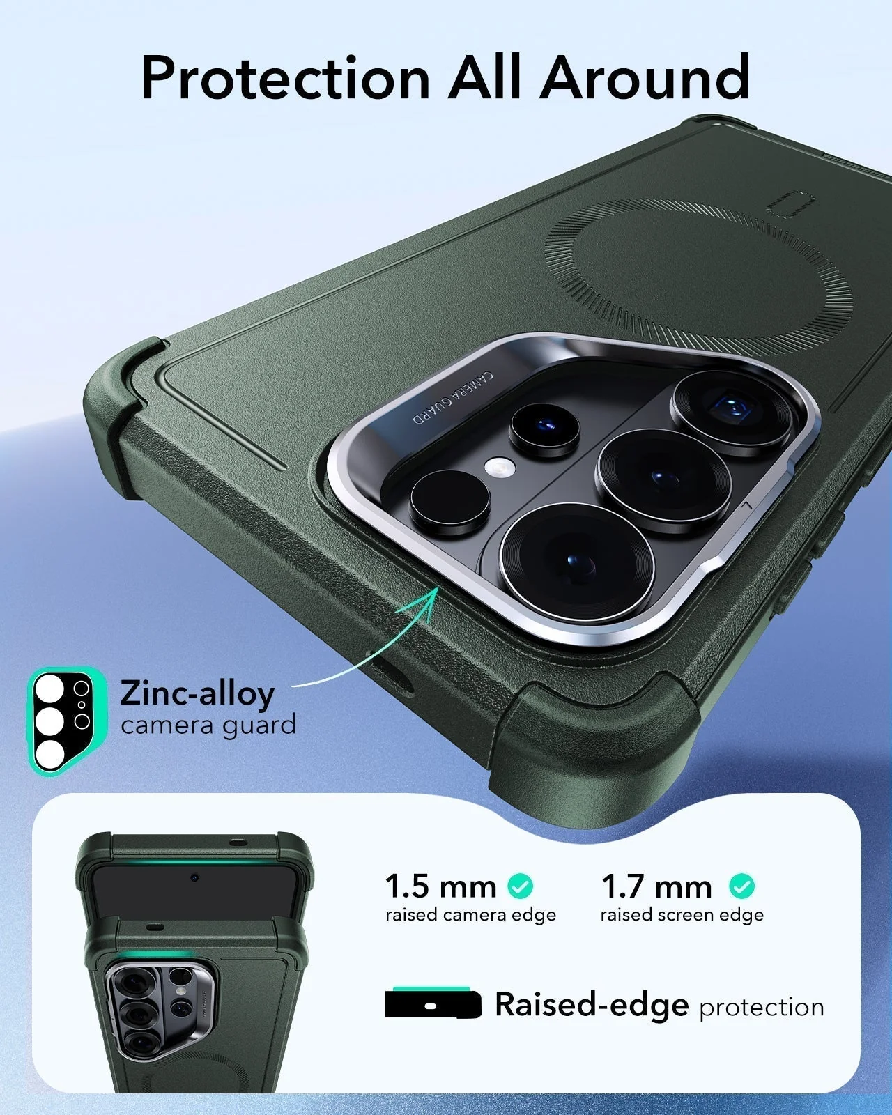 Galaxy S26 Ultra Bundle Cyber Tough Magnetic Case (Stash Stand) and Armorite® Pro Privacy Screen Protector - Olive Green - Image 3
