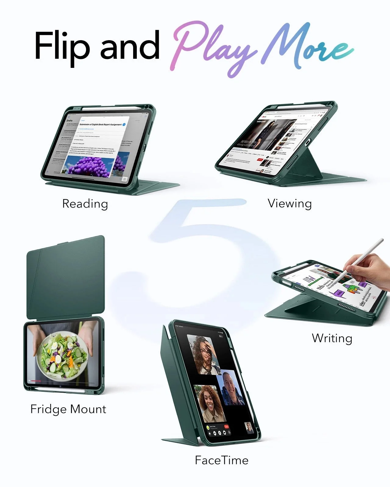 iPad 11" (A16) 2025 Bundle Flip Magnetic Case with Pencil Holder & Armorite® Protection - Green - Image 3