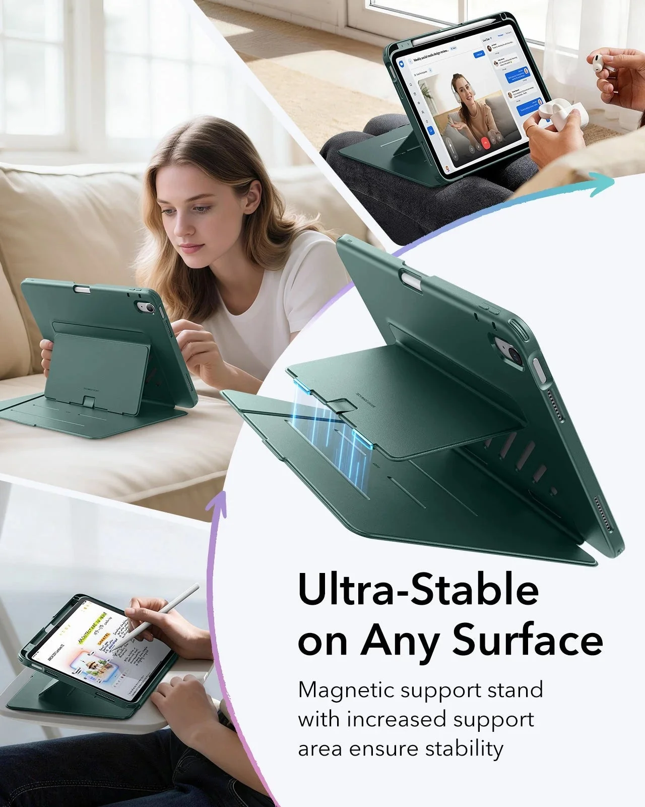 iPad 11" (A16) 2025 Bundle Flip Magnetic Case with Pencil Holder & Armorite® Protection - Green - Image 5