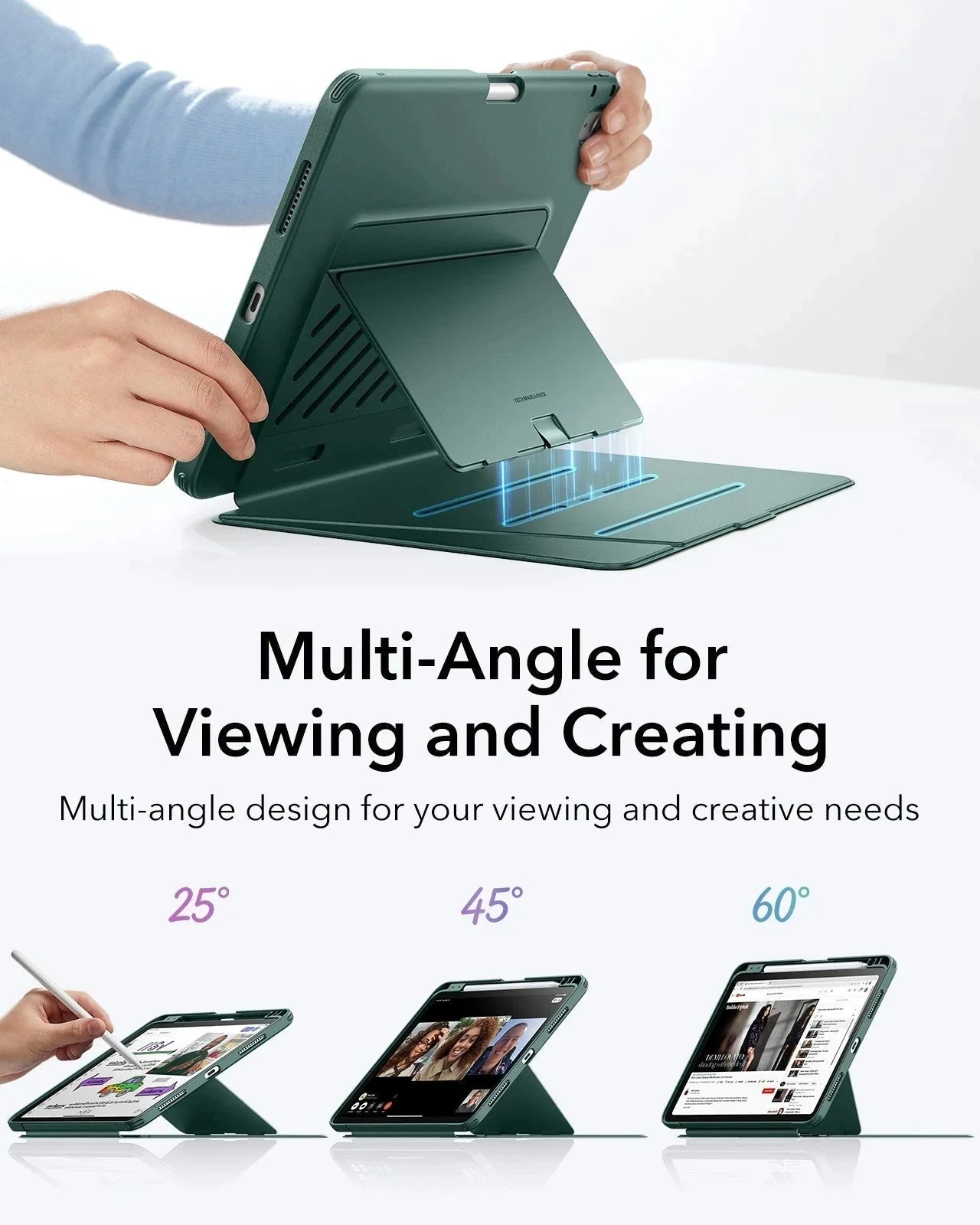 iPad Air 11" (M4) 2026 Flip Magnetic Case with Pencil Holder - Green - Image 4