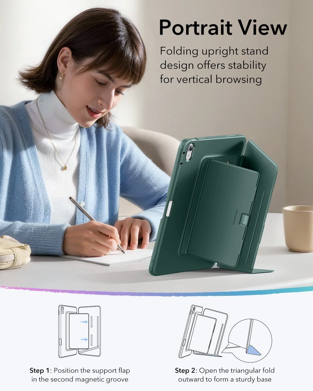 iPad Air 11" (M4) 2026 Flip Magnetic Case with Pencil Holder - Green - Image 6