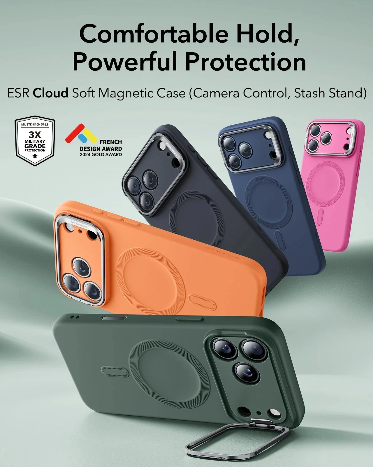 iPhone 17 Pro Cloud Soft Magnetic Case (Camera Control, Stash Stand) - Olive Green - Image 2