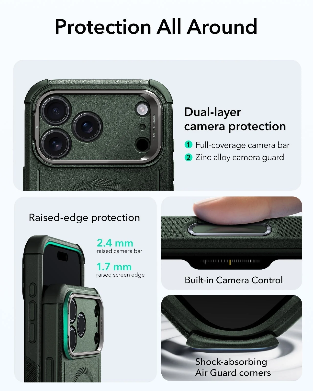 iPhone 17 Pro Bundle Cyber Tough Magnetic Case (Camera Control, Stash Stand) and Armorite Privacy Screen Protector - Olive Green - Image 3