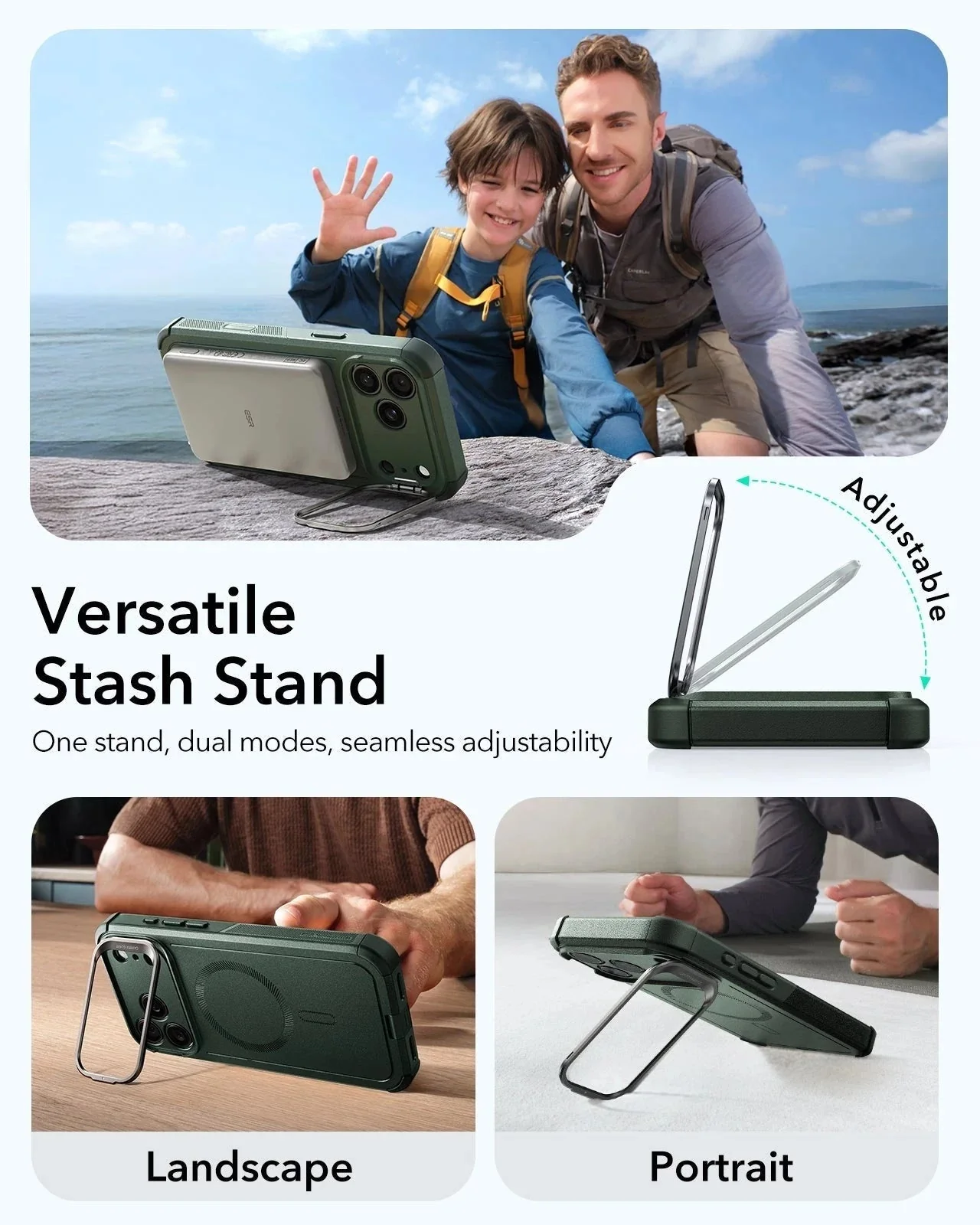 iPhone 17 Pro Max Cyber Tough Magnetic Case (Camera Control, Stash Stand) - Olive Green - Image 5