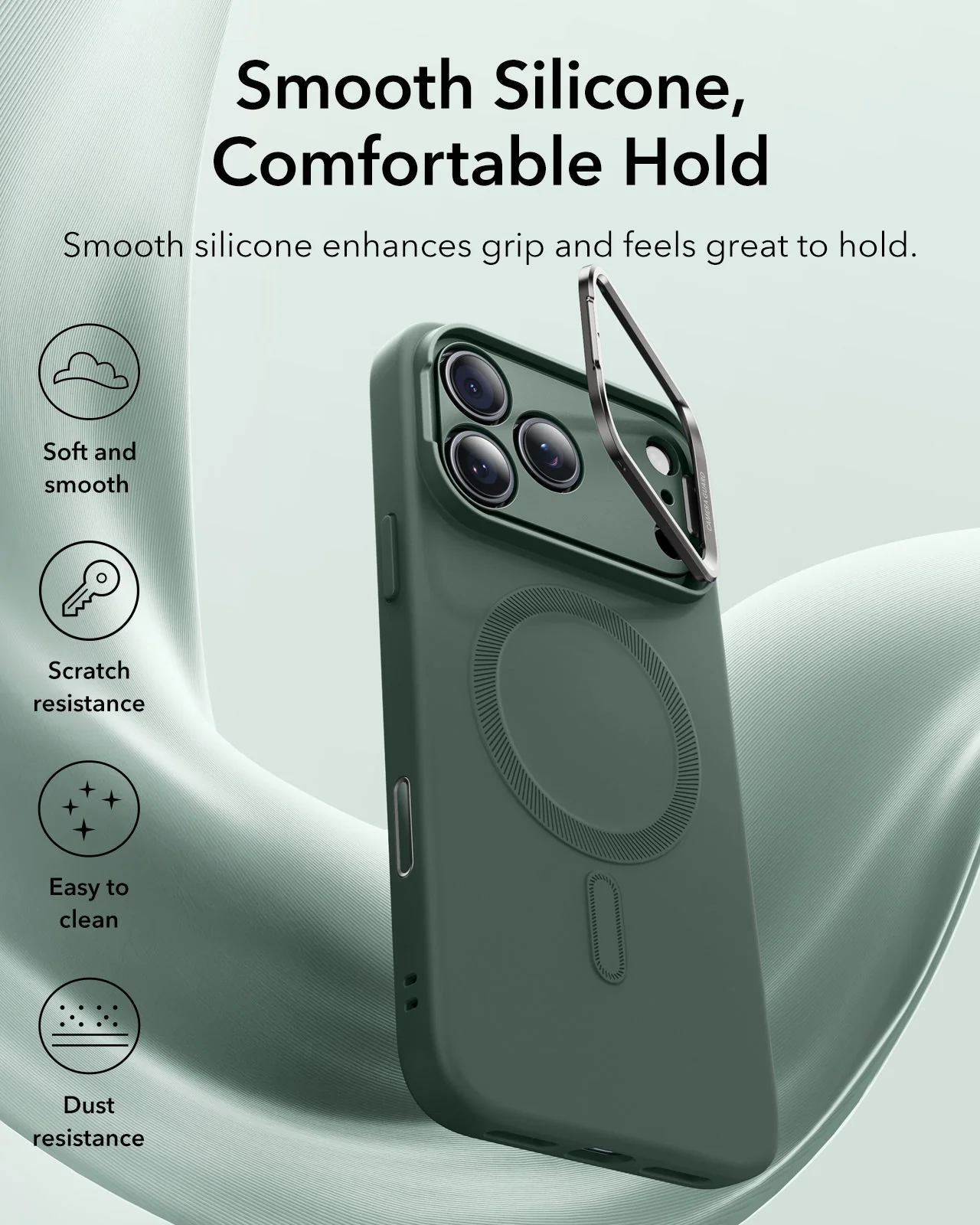 iPhone 17 Pro Max Cloud Soft Magnetic Case (Camera Control, Stash Stand) - Olive Green - Image 3