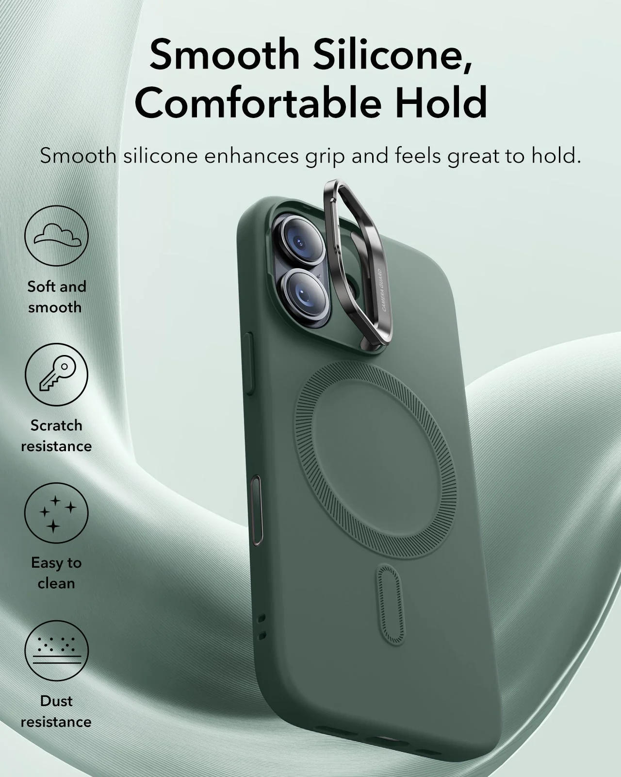 iPhone 17 Cloud Soft Magnetic Case (Camera Control, Stash Stand) - Olive Green - Image 3