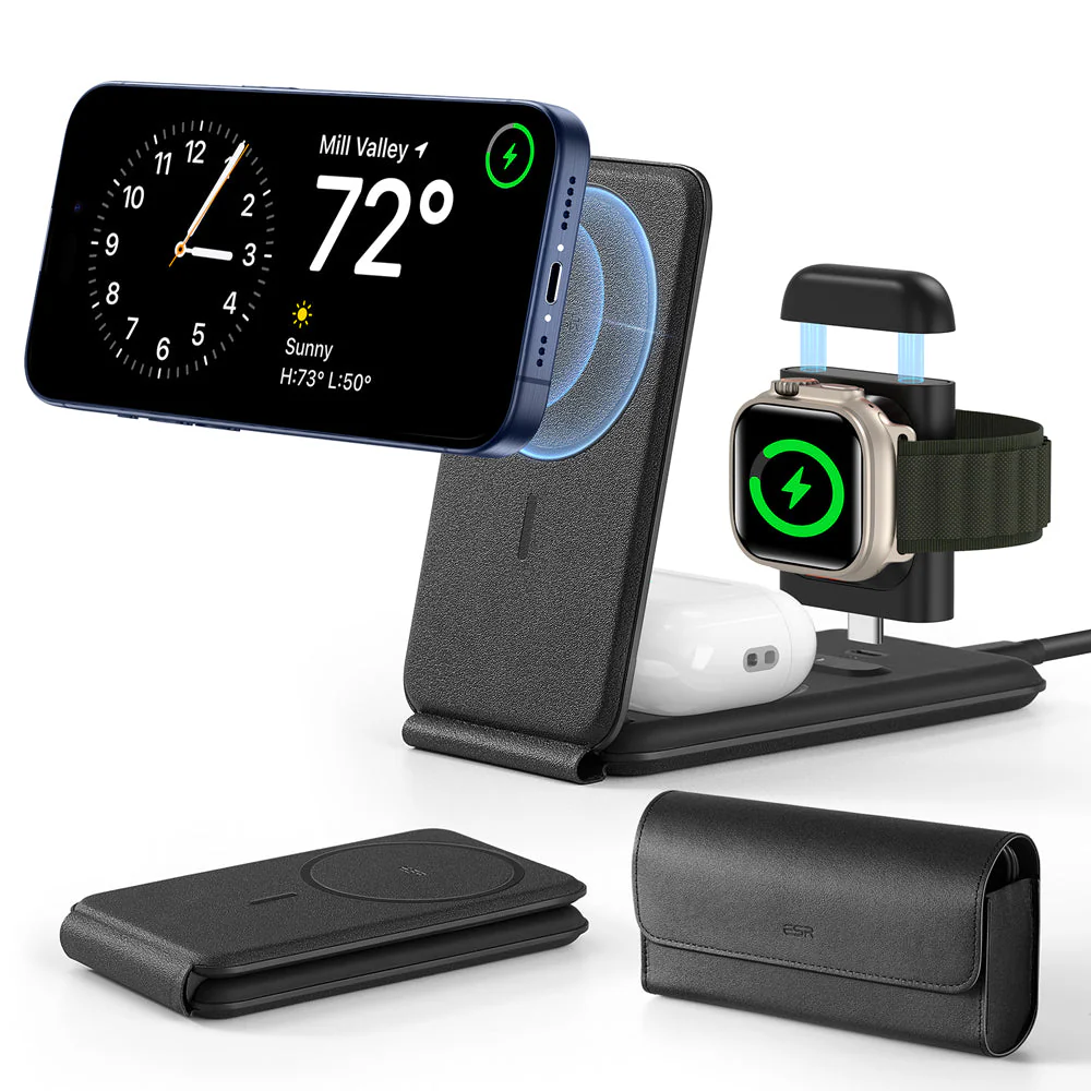 HaloLock™ 3-in-1 Travel Wireless Charging Set - Black - JP Plug - Image 3