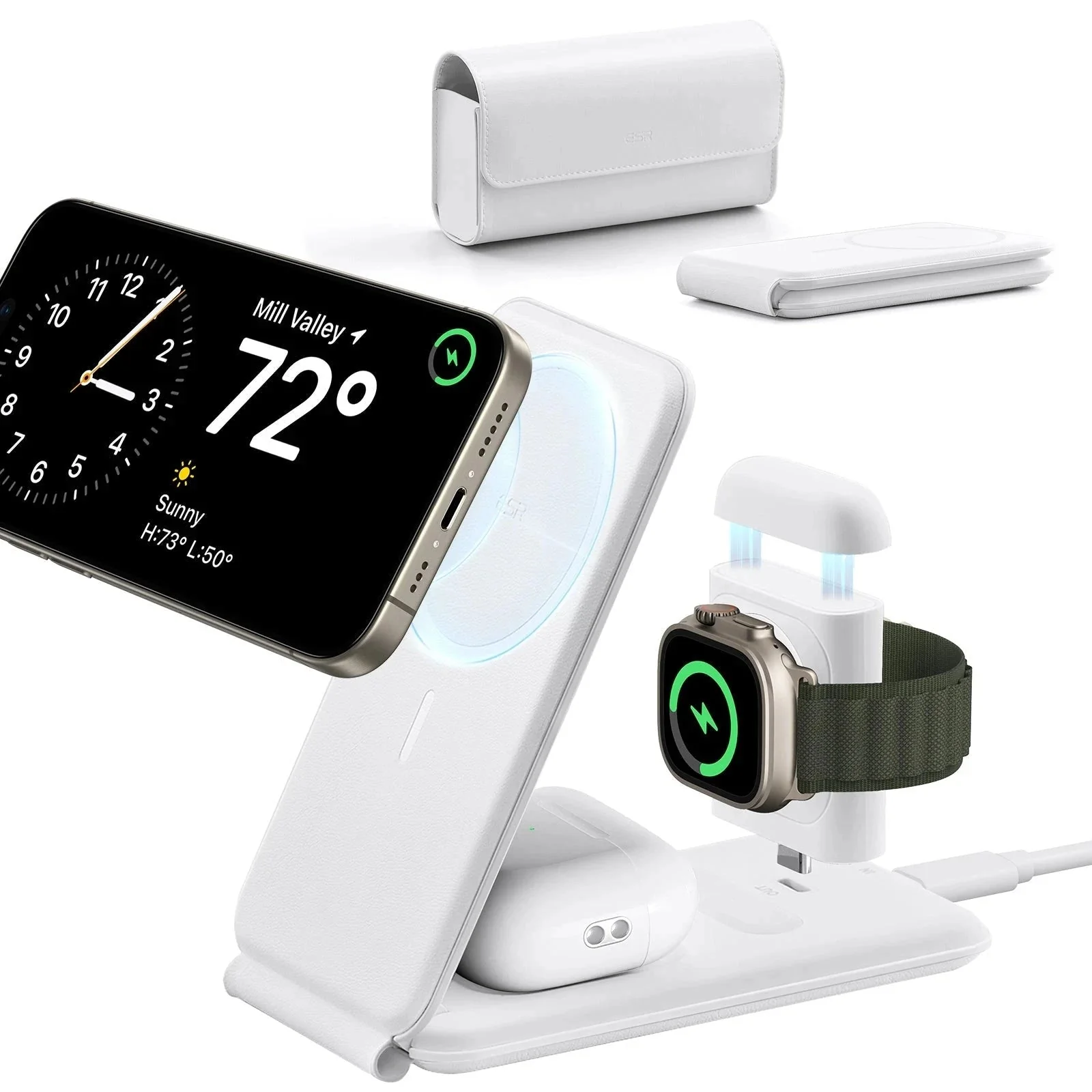 HaloLock™ 3-in-1 Travel Wireless Charging Set - White - US Plug - Image 13