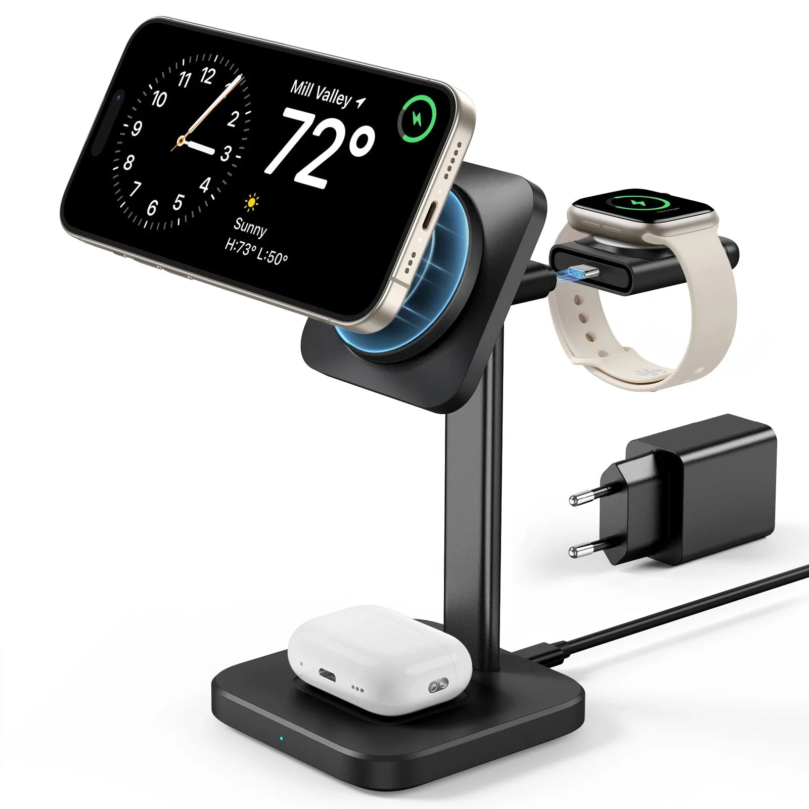 3-in-1 Watch Wireless Charging Set (HaloLock) - White - US-Plug - Image 5