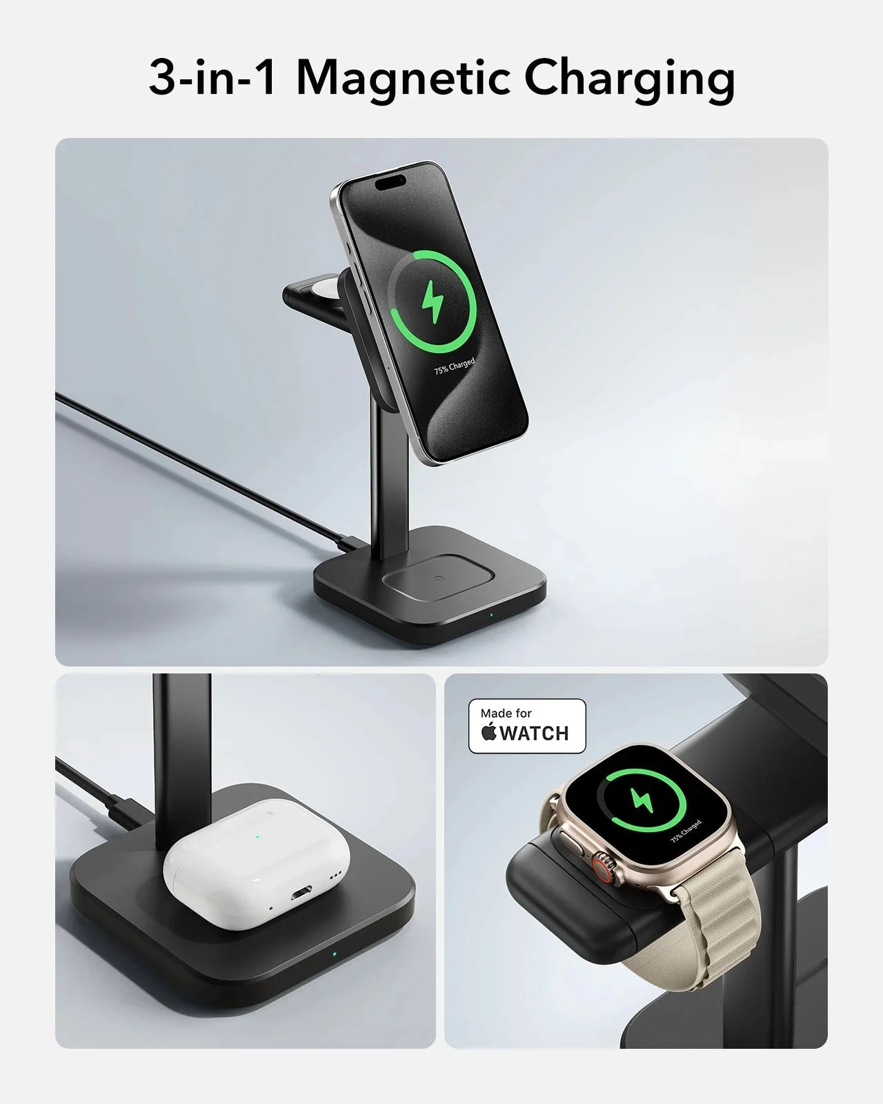 3-in-1 Watch Wireless Charging Set (HaloLock) - Black - US-Plug - Image 11