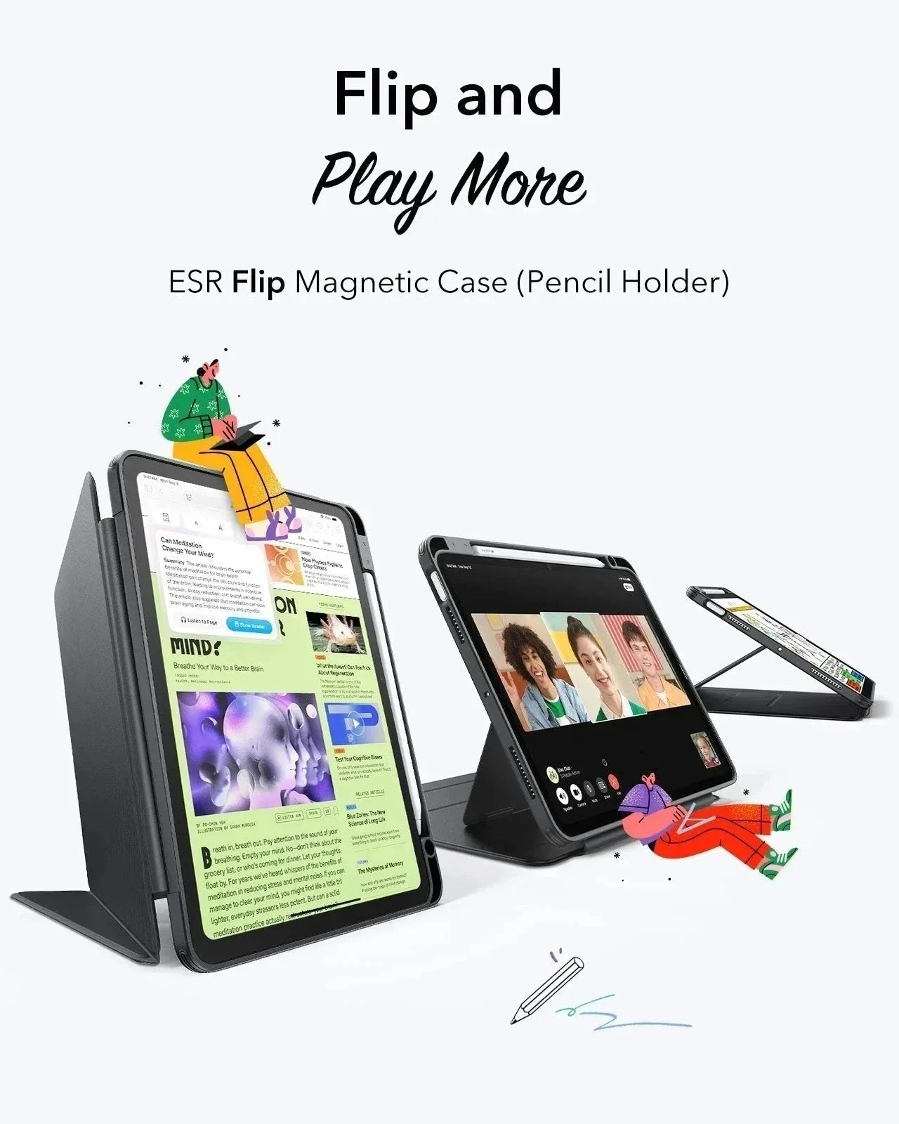 iPad Air 11" (2024), Air 10.9" (5th/4th Gen) Flip Magnetic Case with Pencil Holder - Light Purple - Image 4