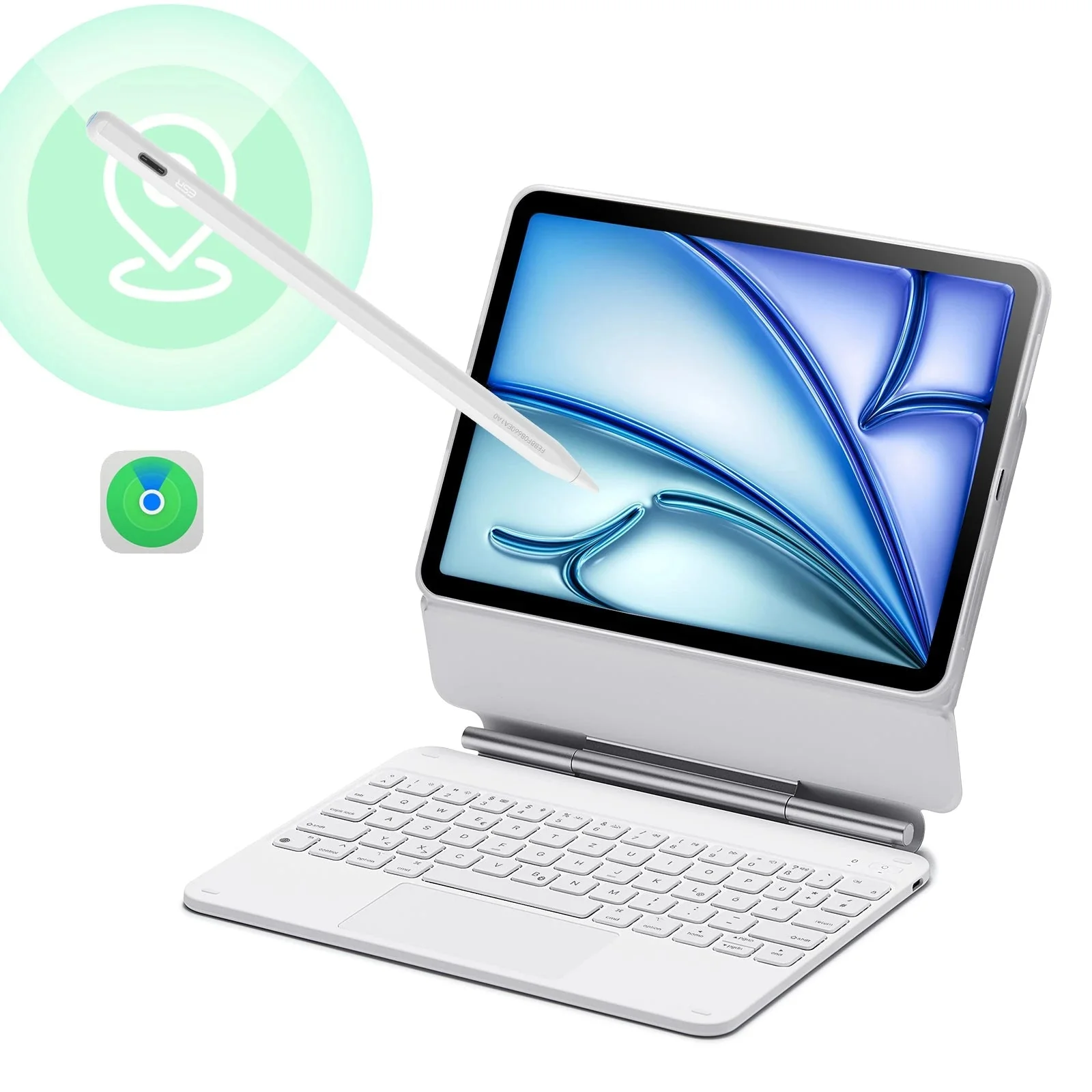 iPad Air 11” (2025) Rebound Magnetic Keyboard Case 360 Pencil Bundle-US Layout-White