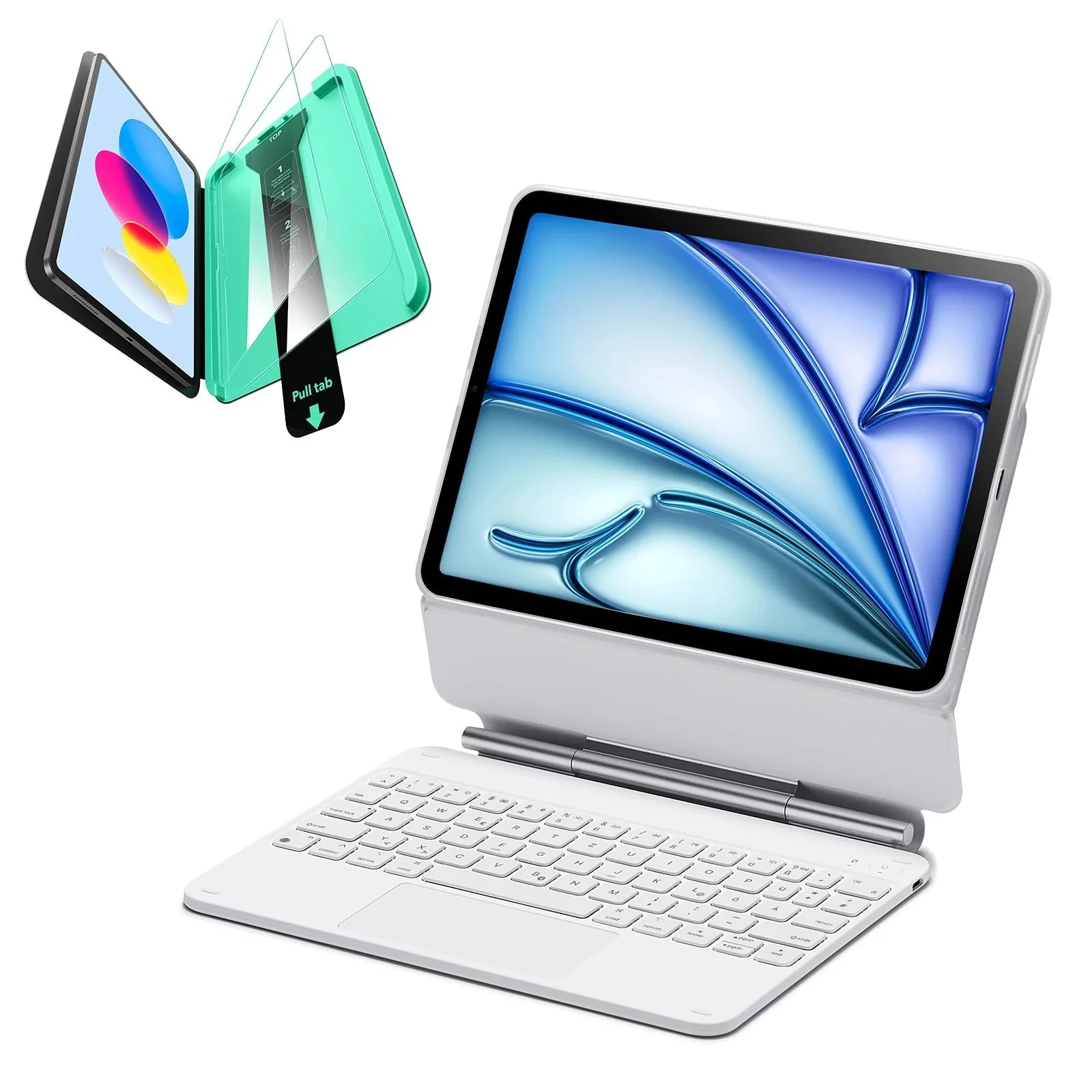 iPad Air 11” (2025) Rebound Magnetic Keyboard Case 360 Protection Bundle-US-Layout-White