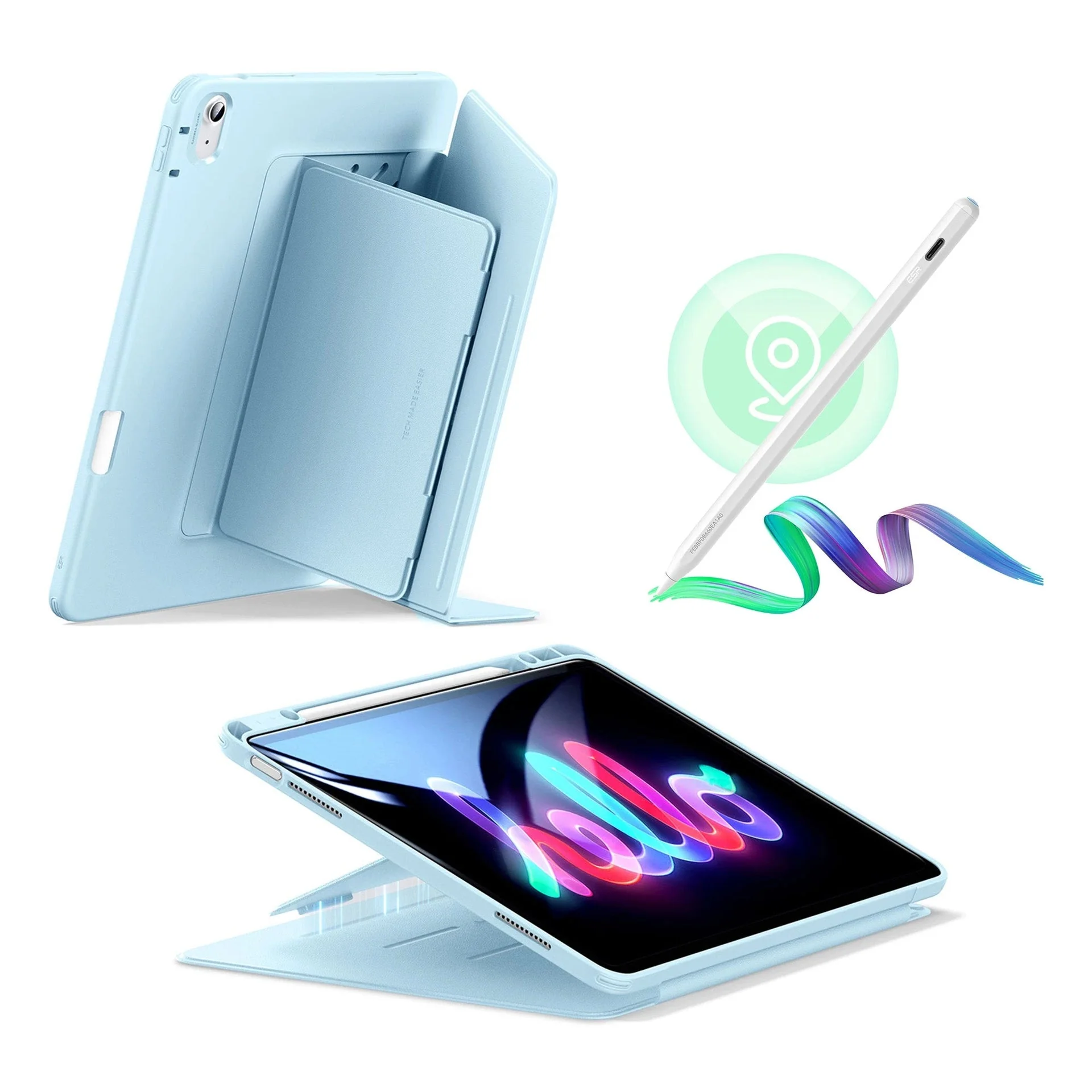 iPad Air 13" (M3) 2025 Bundle Flip Magnetic Case with Geo Digital Pencil - Sky Blue