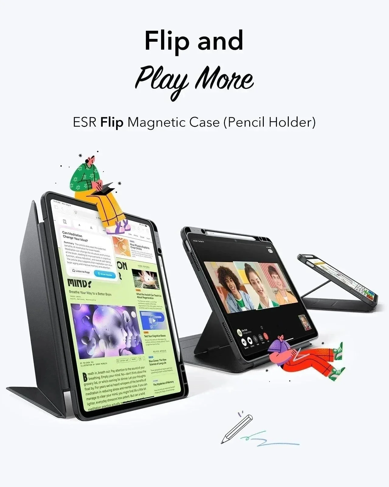 iPad Air 13" (M3) 2025 Bundle Flip Magnetic Case with Geo Digital Pencil - Sky Blue - Image 4
