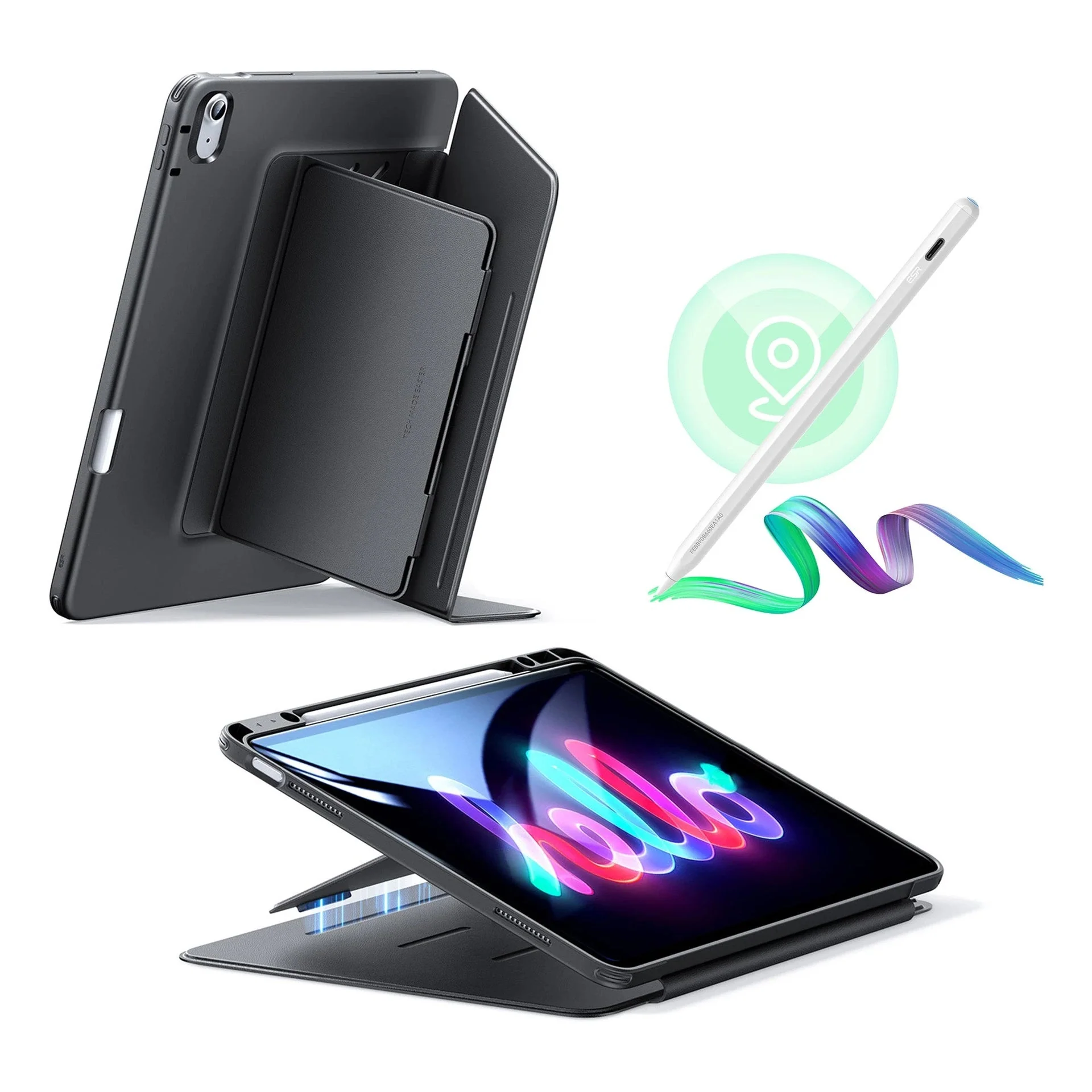iPad Air 13" (M3) 2025 Bundle Flip Magnetic Case with Geo Digital Pencil - Black