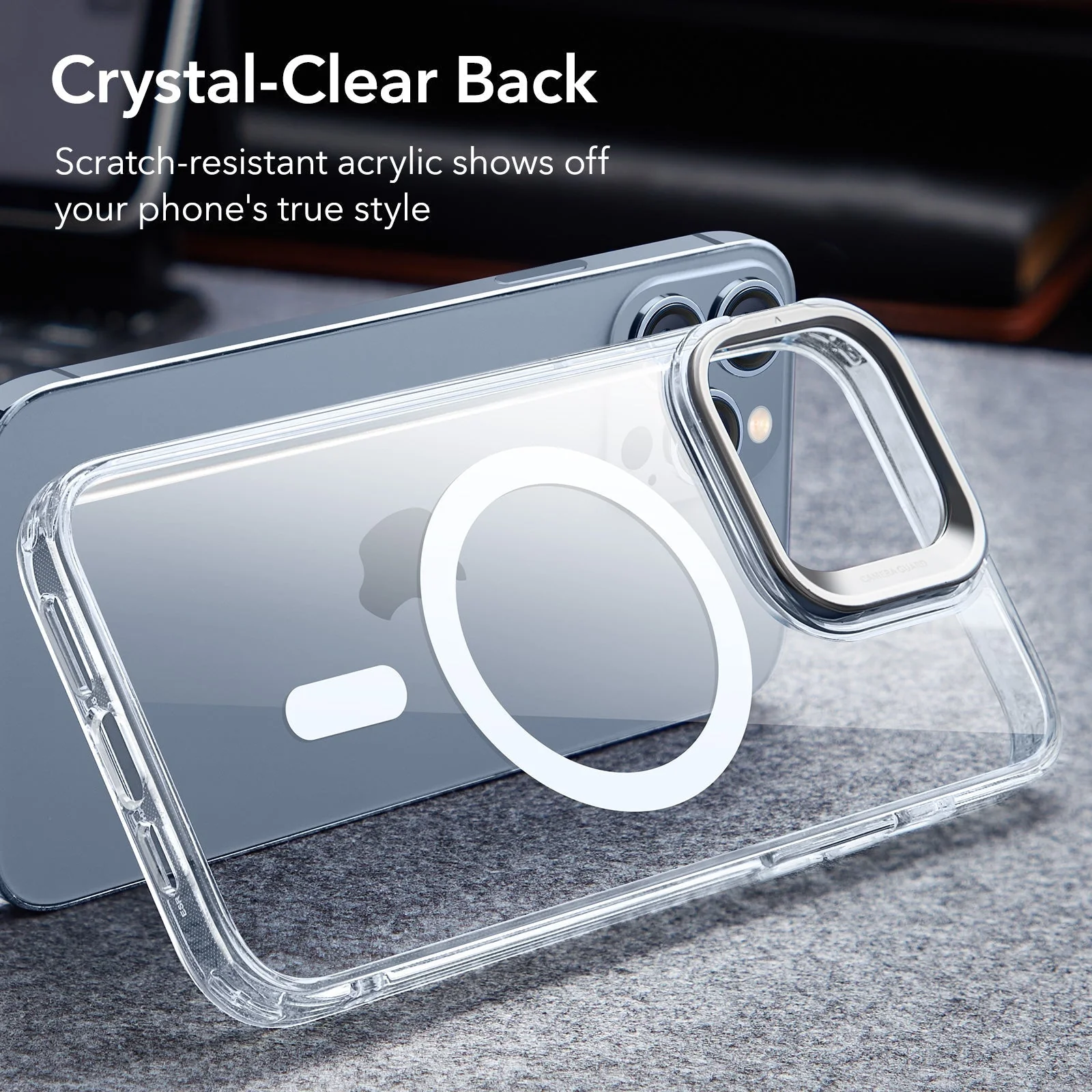 iPhone 13 Pro Classic Hybrid Case with Stash Stand (HaloLock) - Clear - Image 7