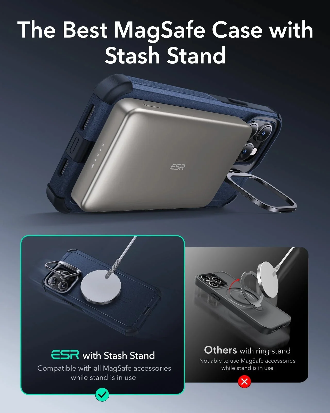 iPhone 13 Pro Cyber Tough Magnetic Case (Stash Stand) - Dark Blue - Image 4
