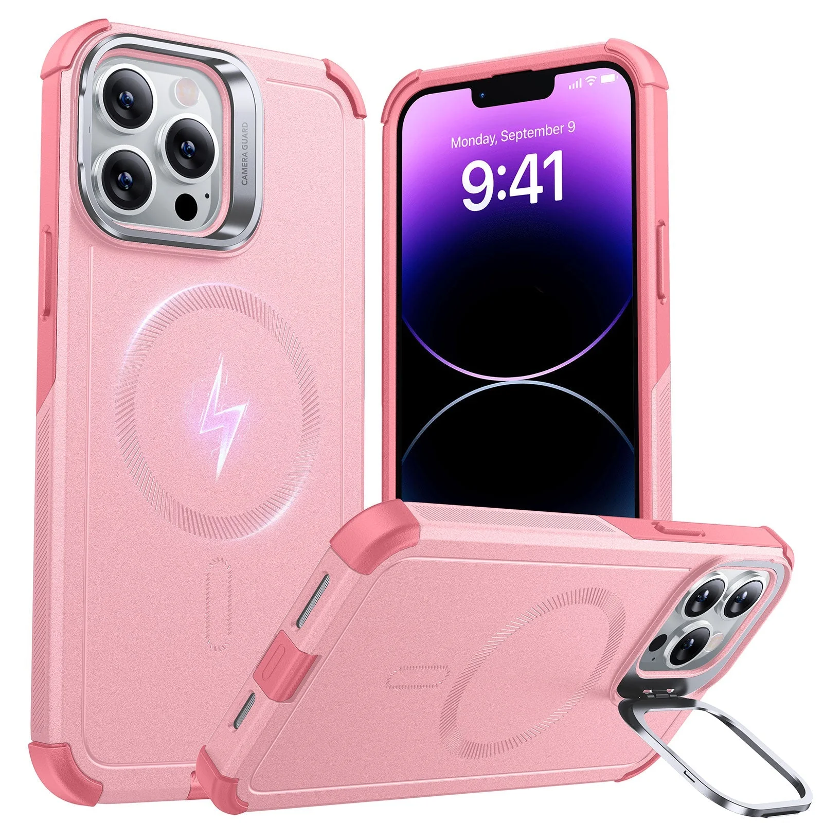iPhone 13 Pro Cyber Tough Magnetic Case (Stash Stand) - Pink