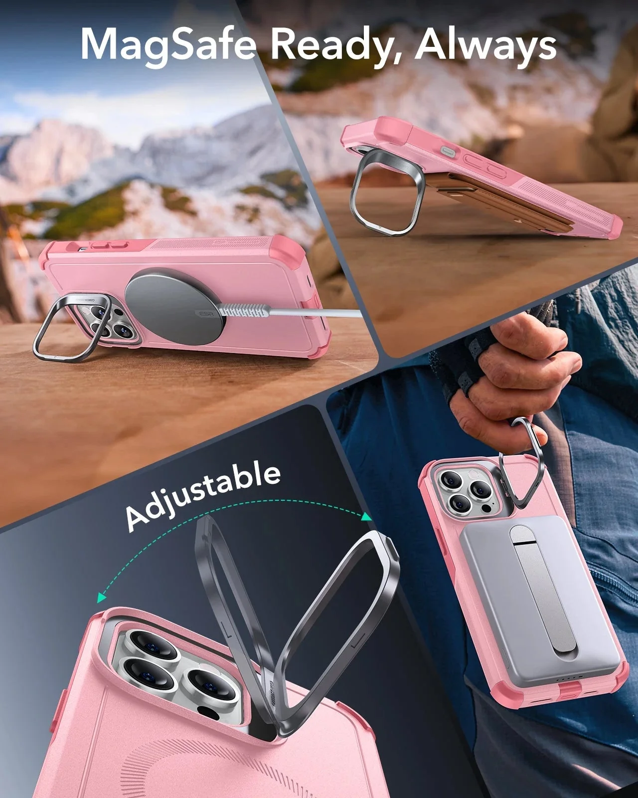 iPhone 13 Pro Cyber Tough Magnetic Case (Stash Stand) - Pink - Image 5