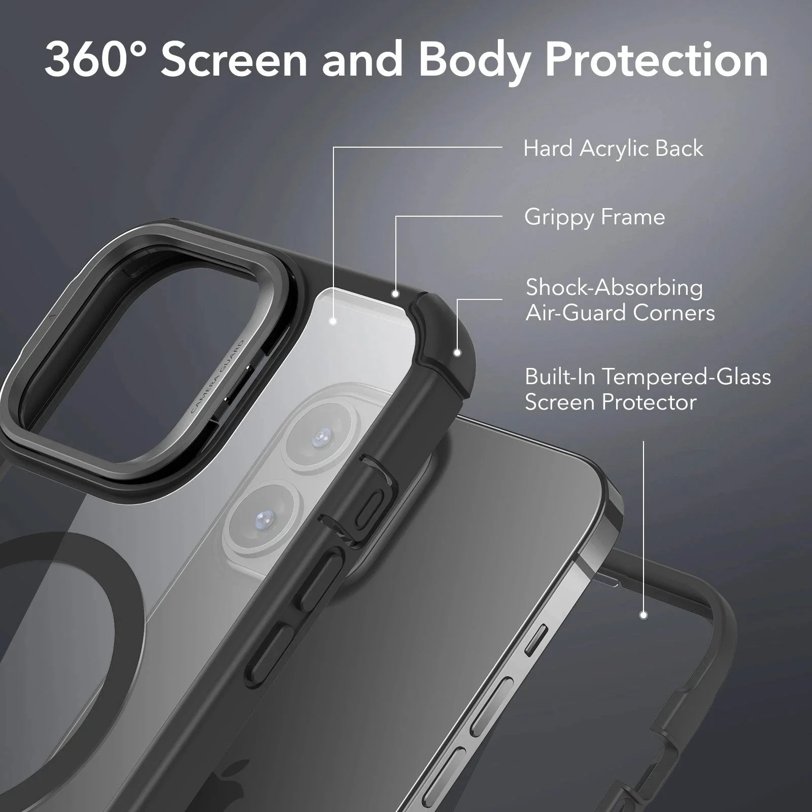 iPhone 13 Pro Max Armor Tough Case with Stash Stand (HaloLock) - Clear Black - Image 3