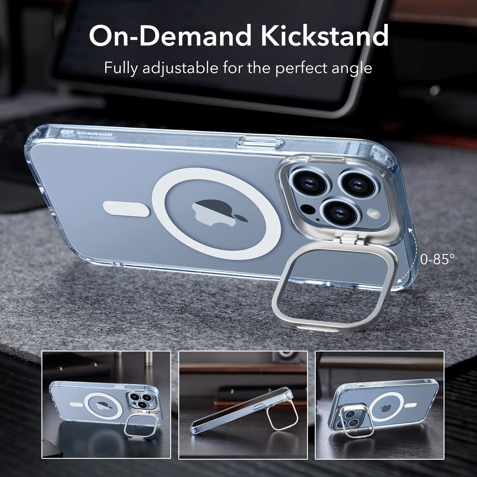 iPhone 13 Pro Max Classic Hybrid Case with Stash Stand (HaloLock) - Clear - Image 5