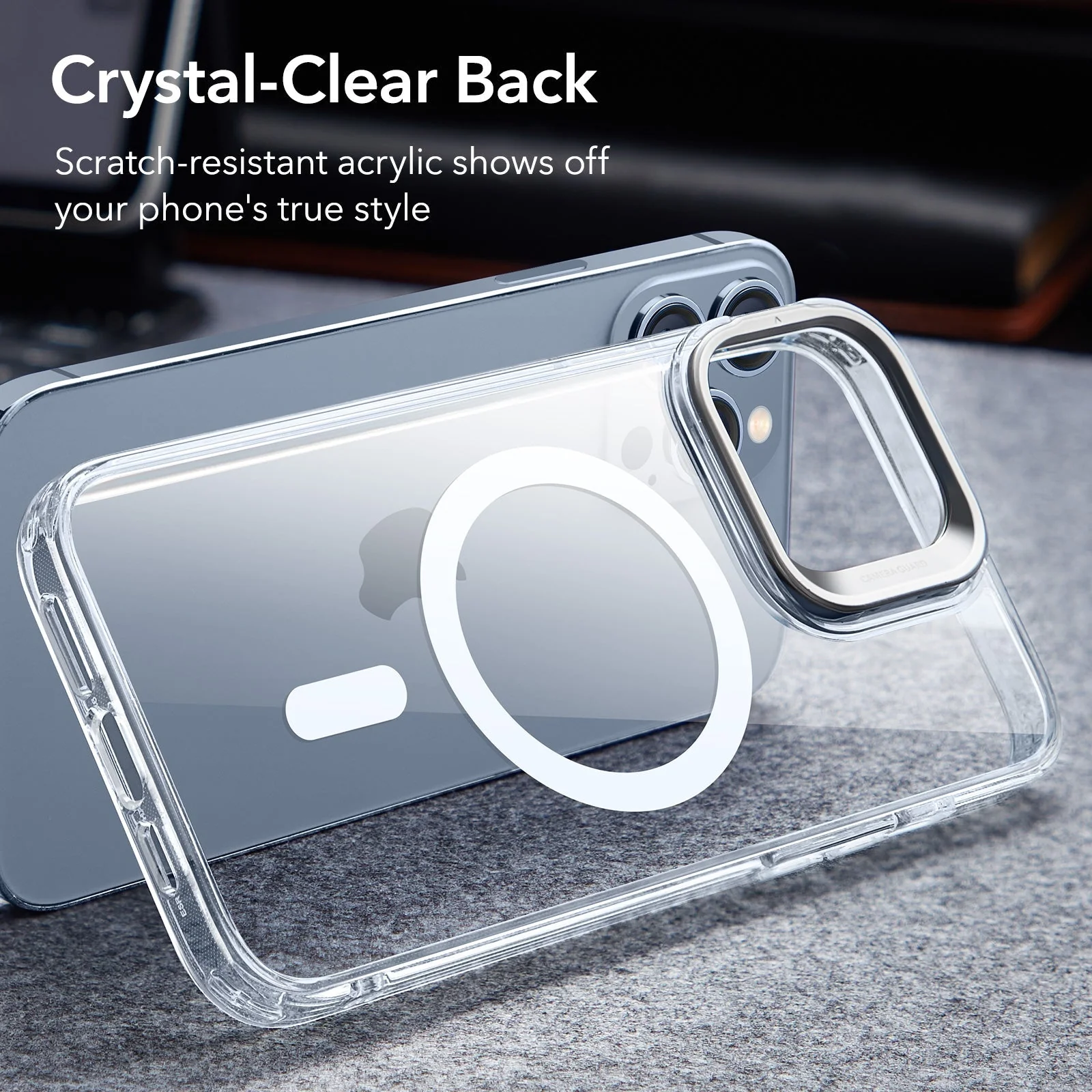iPhone 13 Pro Max Classic Hybrid Case with Stash Stand (HaloLock) - Clear - Image 7