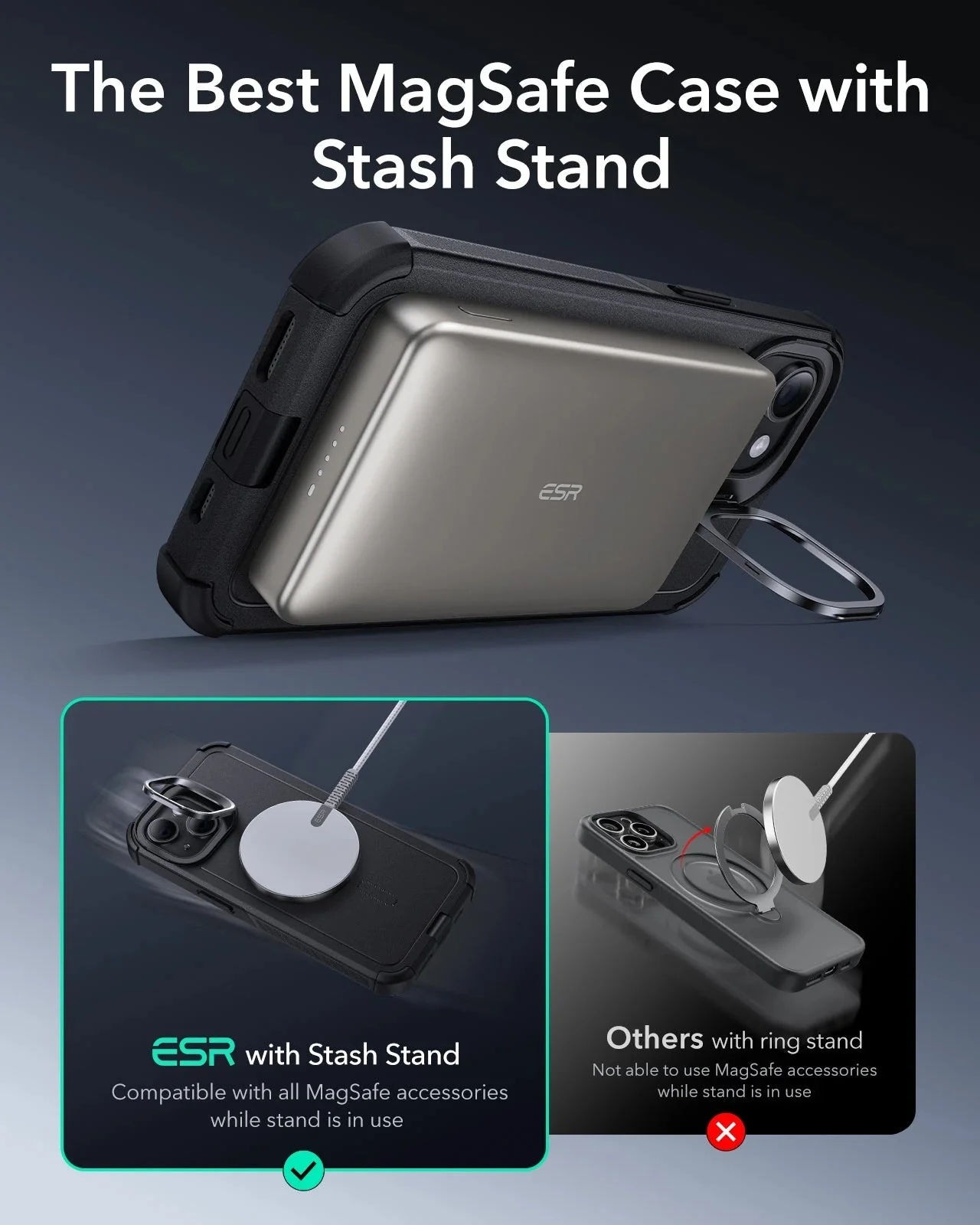 iPhone 14/13 Cyber Tough Magnetic Case (Stash Stand) - Black - Image 4