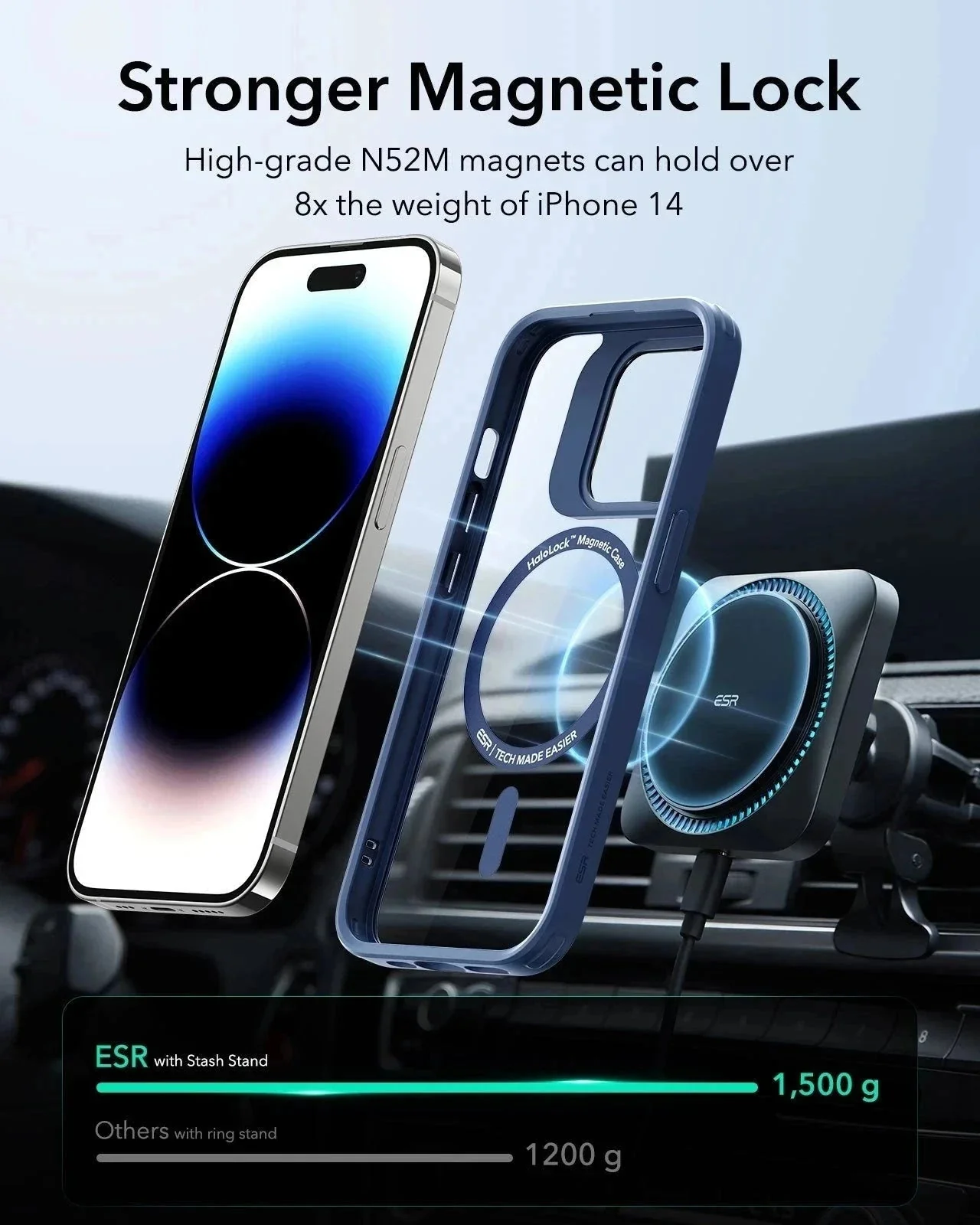 iPhone 14 Pro Classic Hybrid Case with Stash Stand (HaloLock) - Clear Blue - Image 7