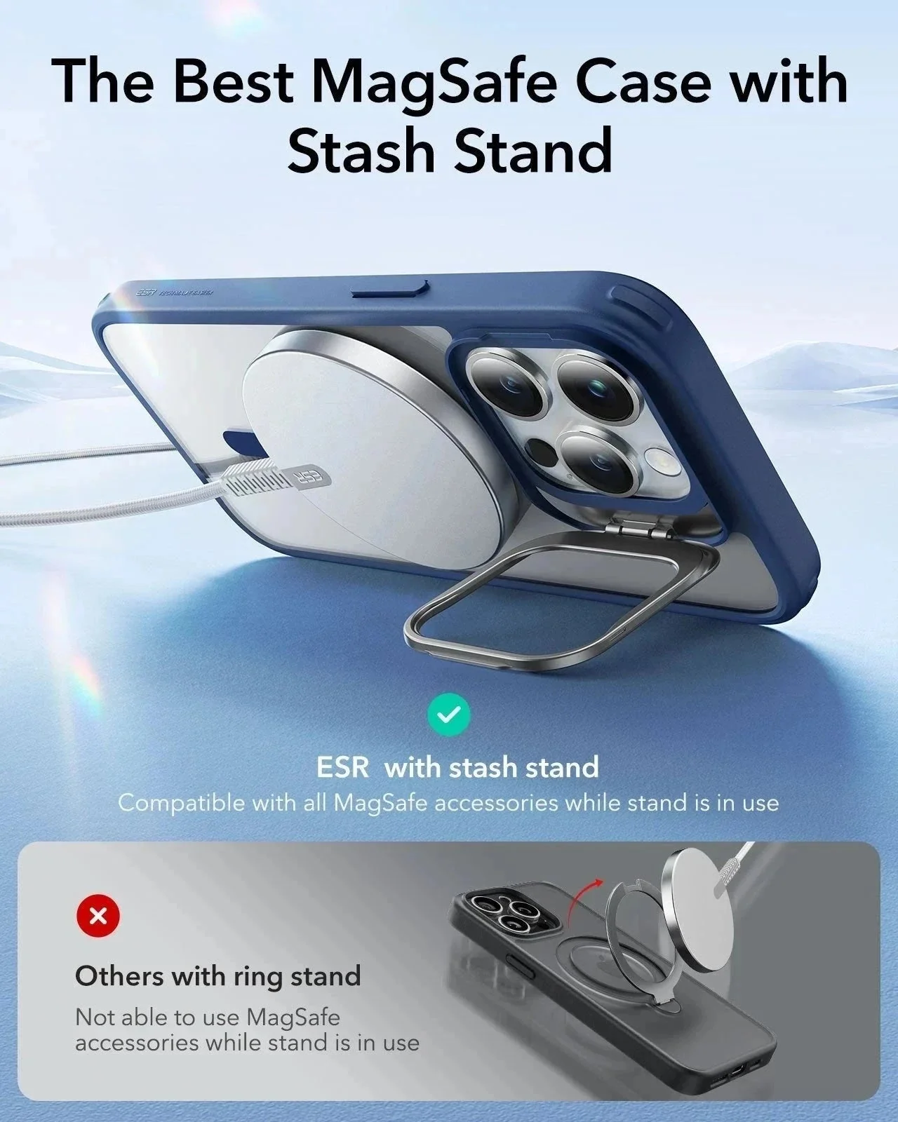 iPhone 14 Pro Classic Hybrid Case with Stash Stand (HaloLock) - Clear - Image 3
