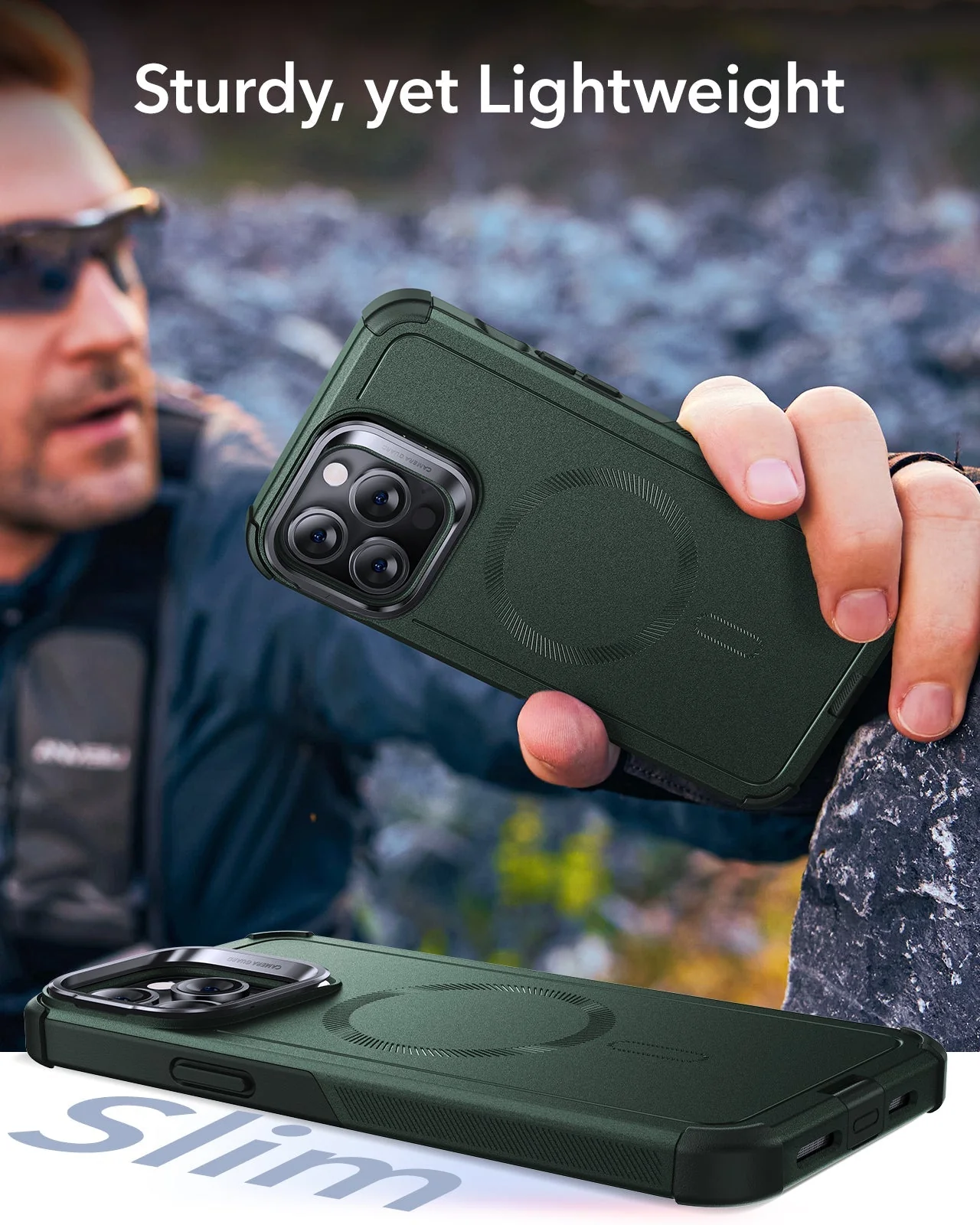 iPhone 14 Pro Cyber Tough Magnetic Case (Stash Stand) - Green - Image 7