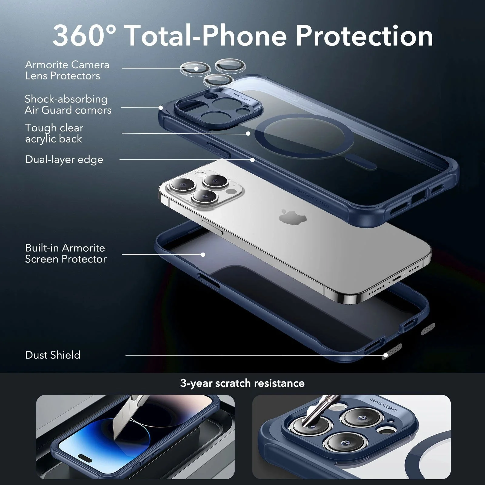 iPhone 14 Pro Max Armor Tough Case (HaloLock) - Clear Blue - Image 3