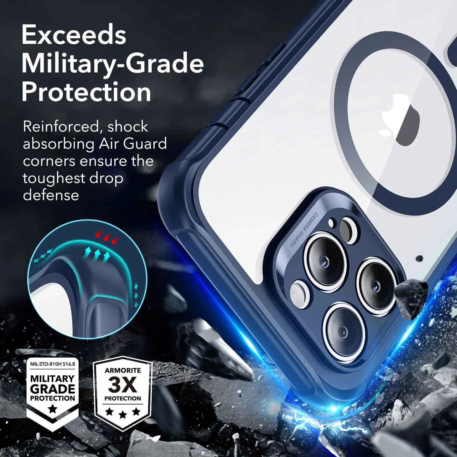 iPhone 14 Pro Max Armor Tough Case (HaloLock) - Clear Blue - Image 4