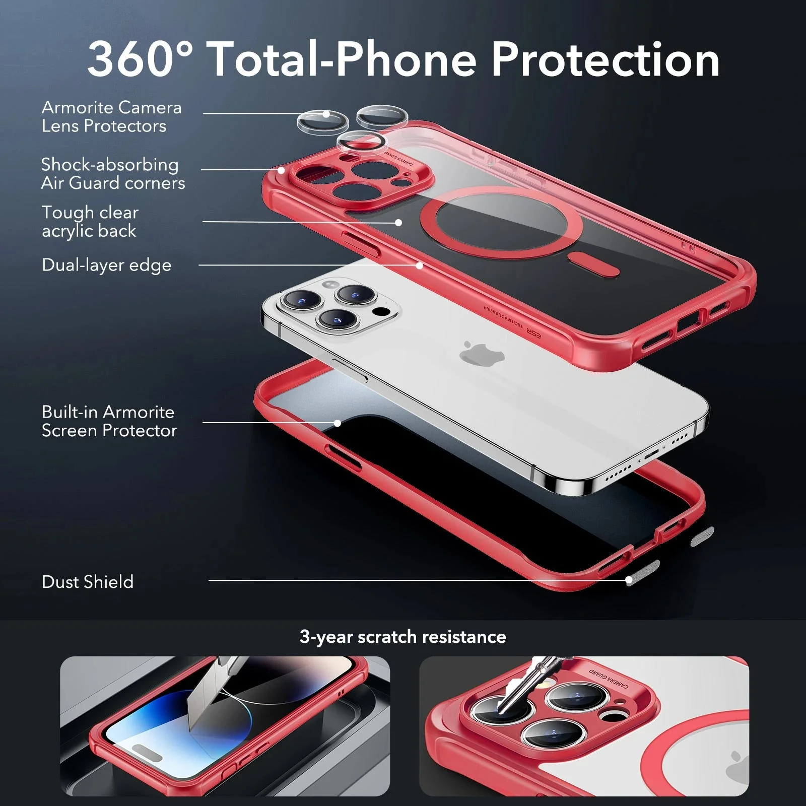 iPhone 14 Pro Max Armor Tough Case (HaloLock) - Clear Red - Image 2
