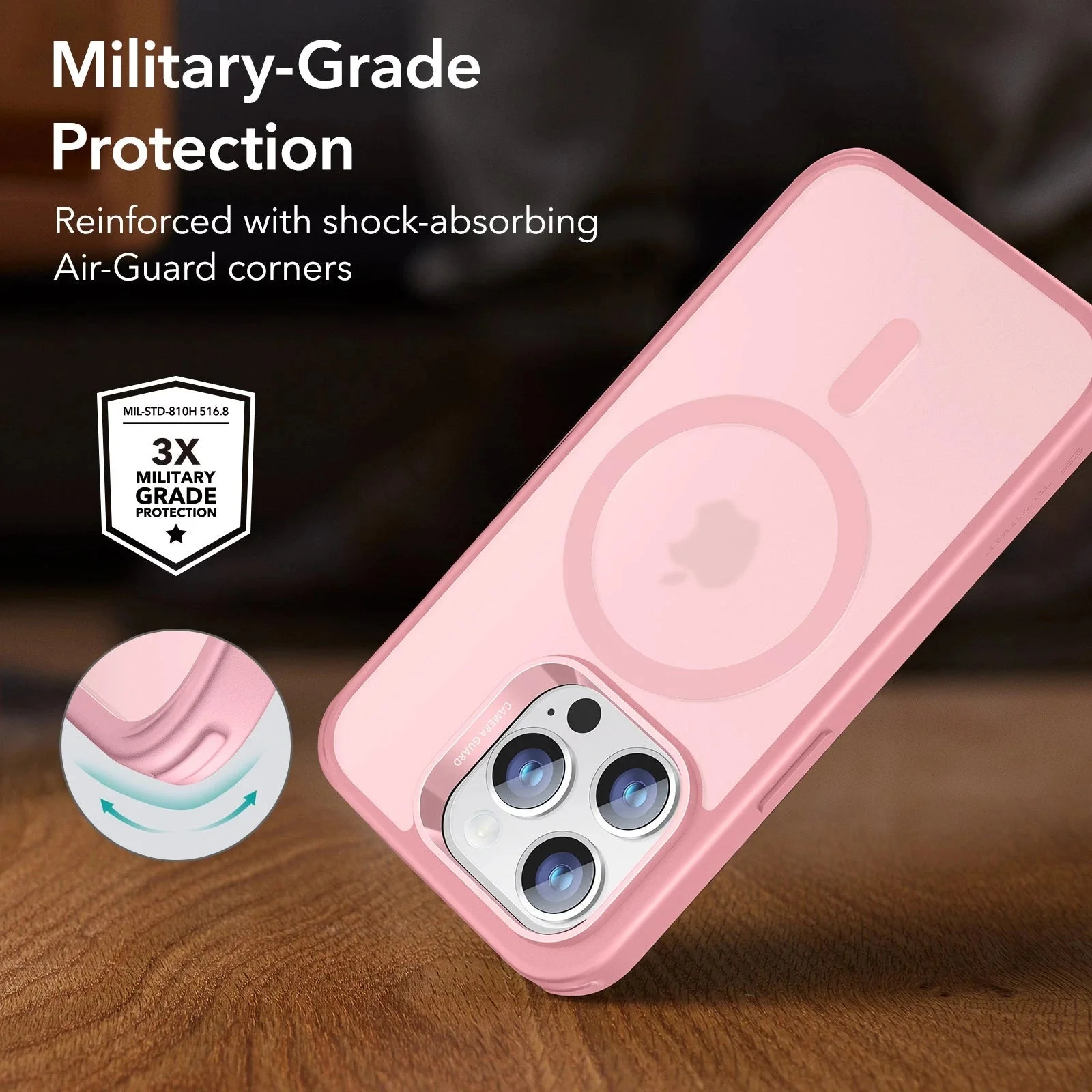 iPhone 14 Pro Max Classic Hybrid Case (HaloLock) - Frosted Pink - Image 4