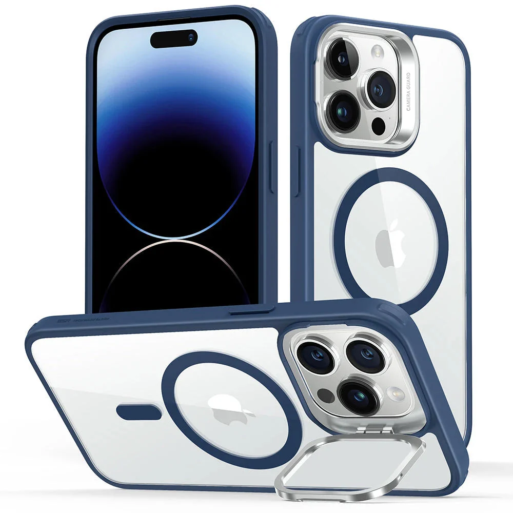 iPhone 14 Pro Max Classic Hybrid Case with Stash Stand (HaloLock) - Clear Blue