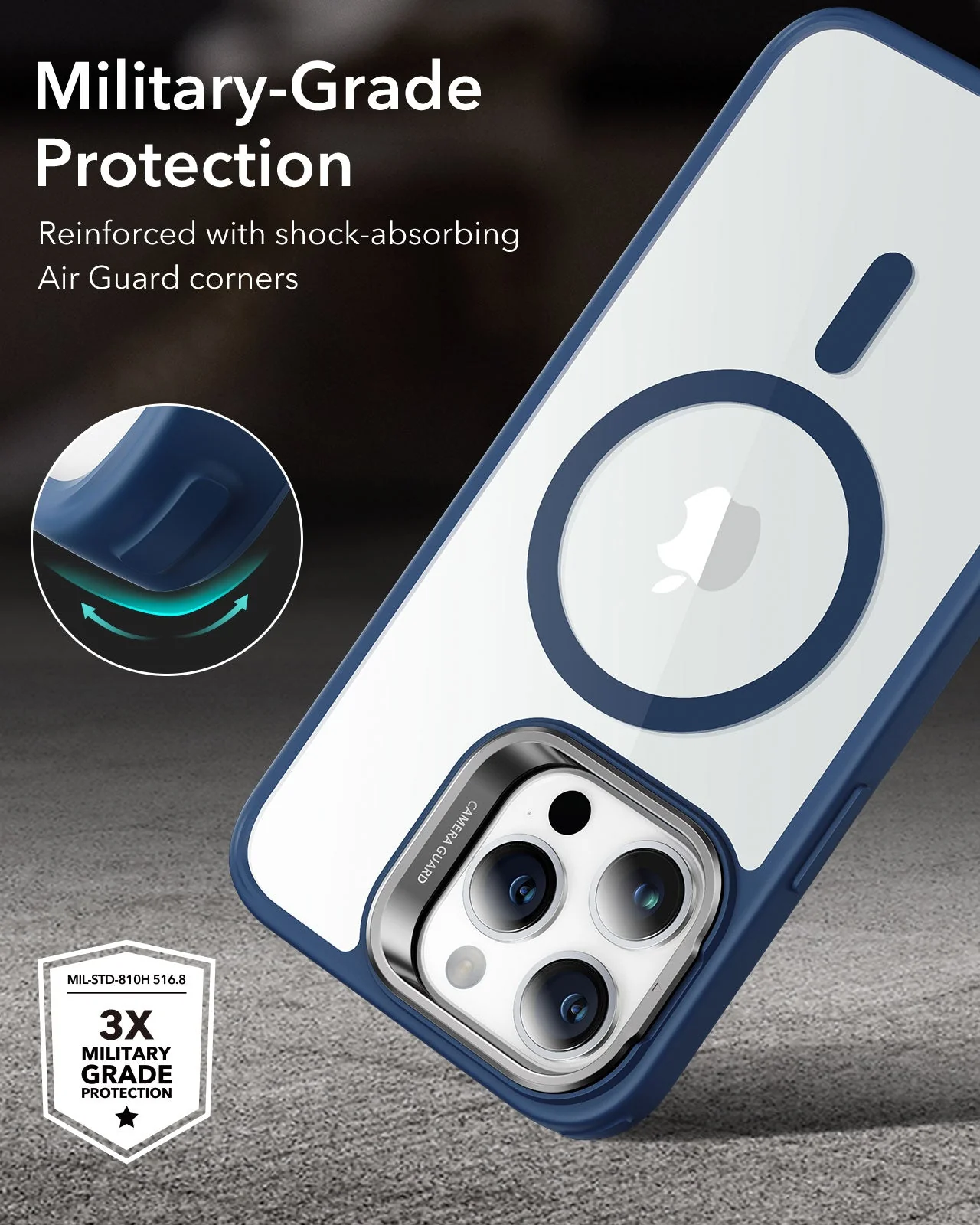 iPhone 14 Pro Max Classic Hybrid Case with Stash Stand (HaloLock) - Clear Blue - Image 6