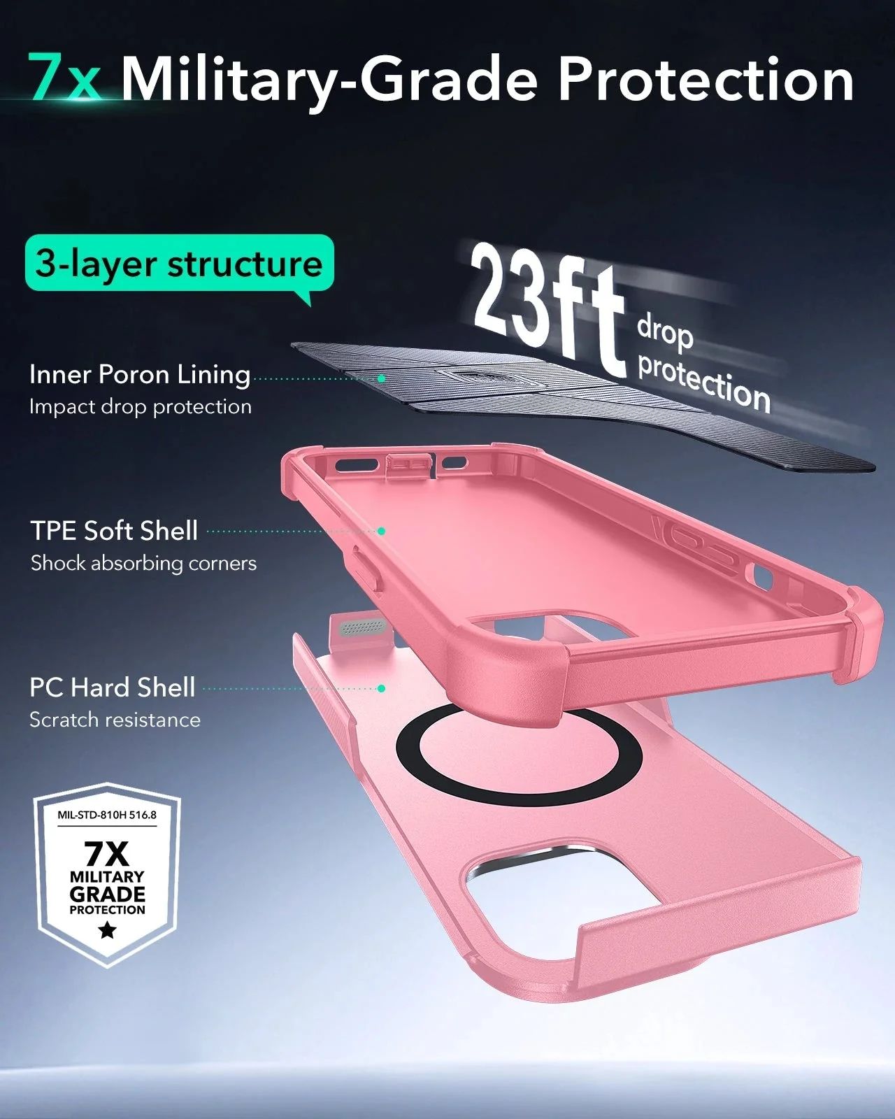 iPhone 15 Cyber Tough Magnetic Case with Stash Stand - Pink - Image 4