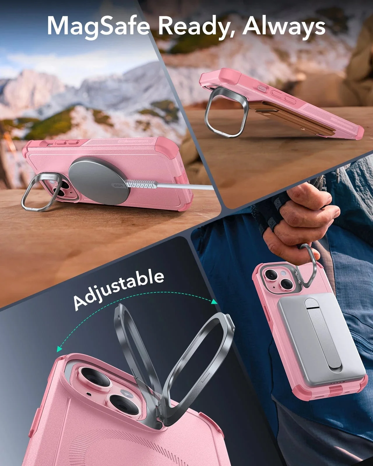 iPhone 15 Cyber Tough Magnetic Case with Stash Stand - Pink - Image 5