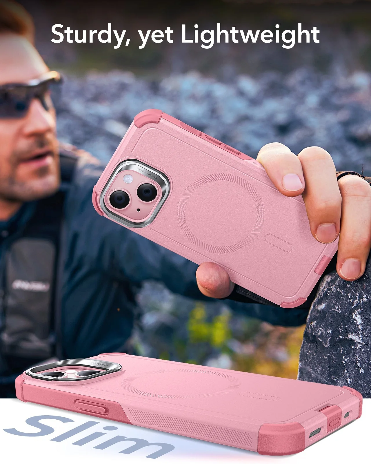 iPhone 15 Cyber Tough Magnetic Case with Stash Stand - Pink - Image 7