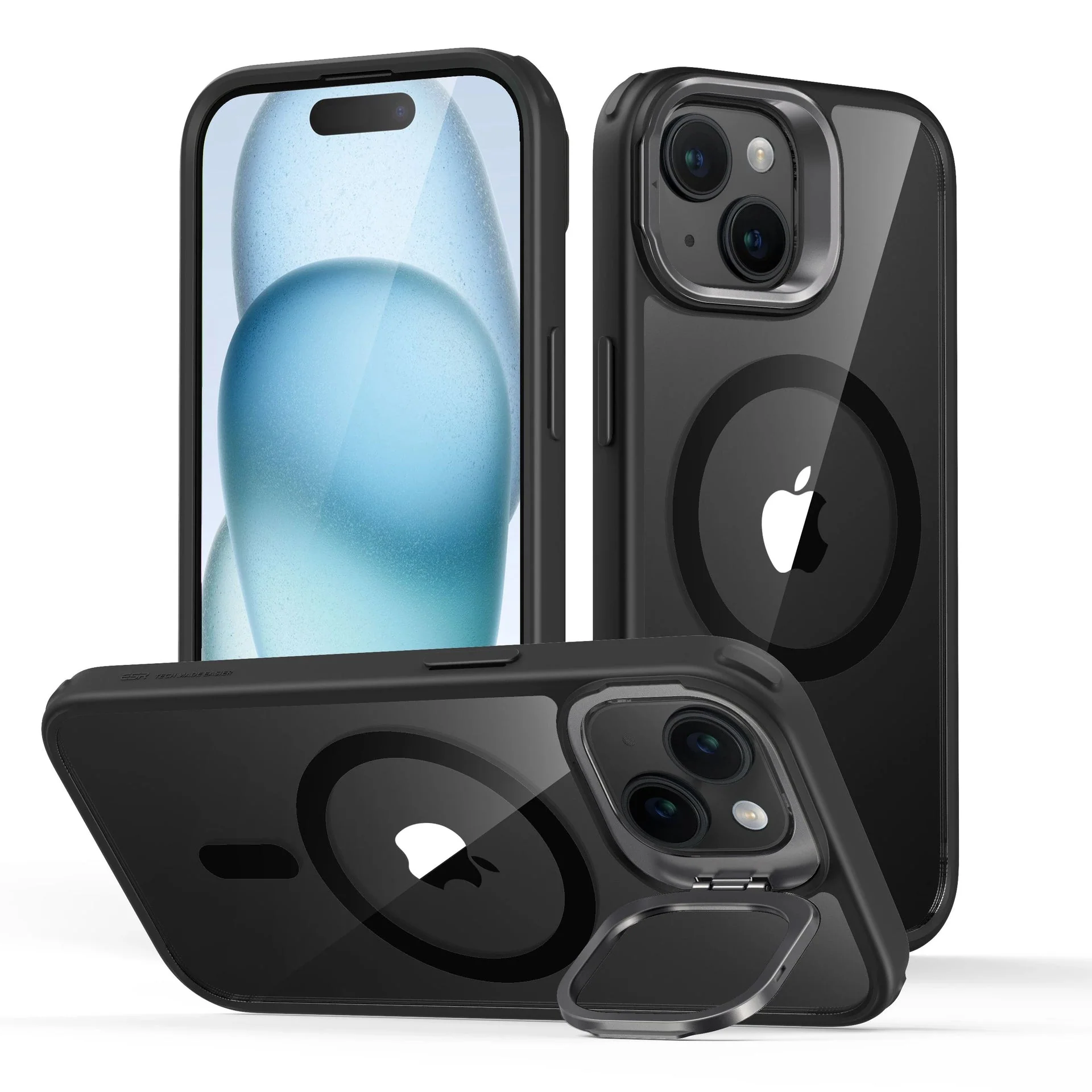 iPhone 15 Plus Classic Hybrid Case with Stash Stand (HaloLock) - Clear Black