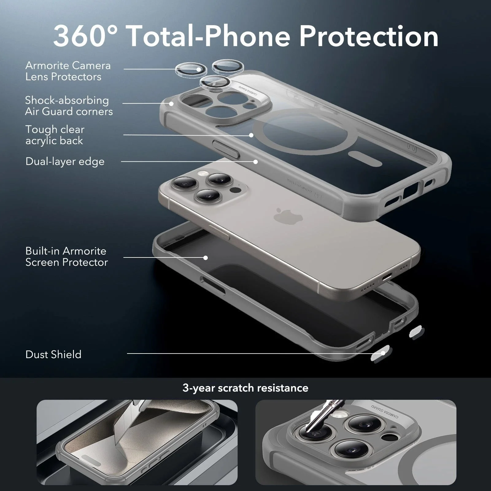 iPhone 15 Pro Armor Tough Case (HaloLock) - Clear Grey - Image 3