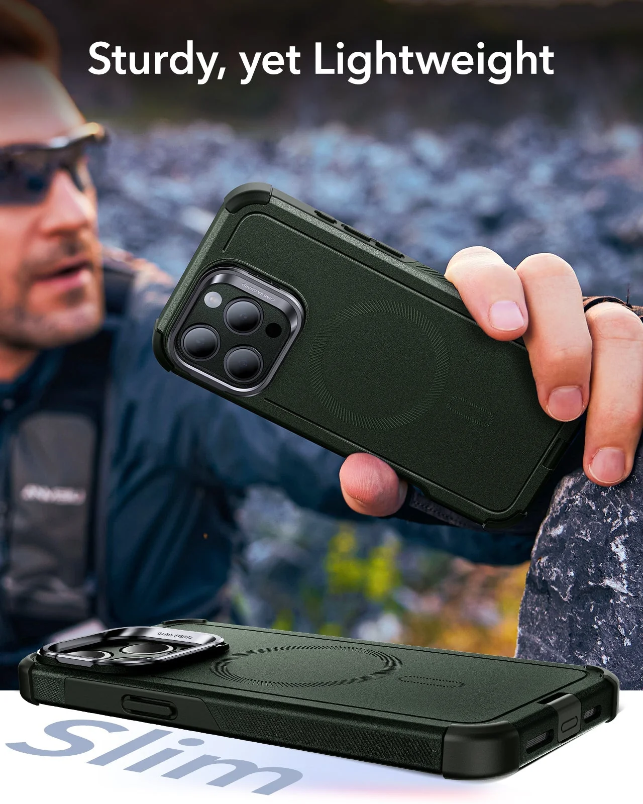 iPhone 15 Pro Cyber Tough Case with Stash Stand (HaloLock) - Dark Green - Image 7