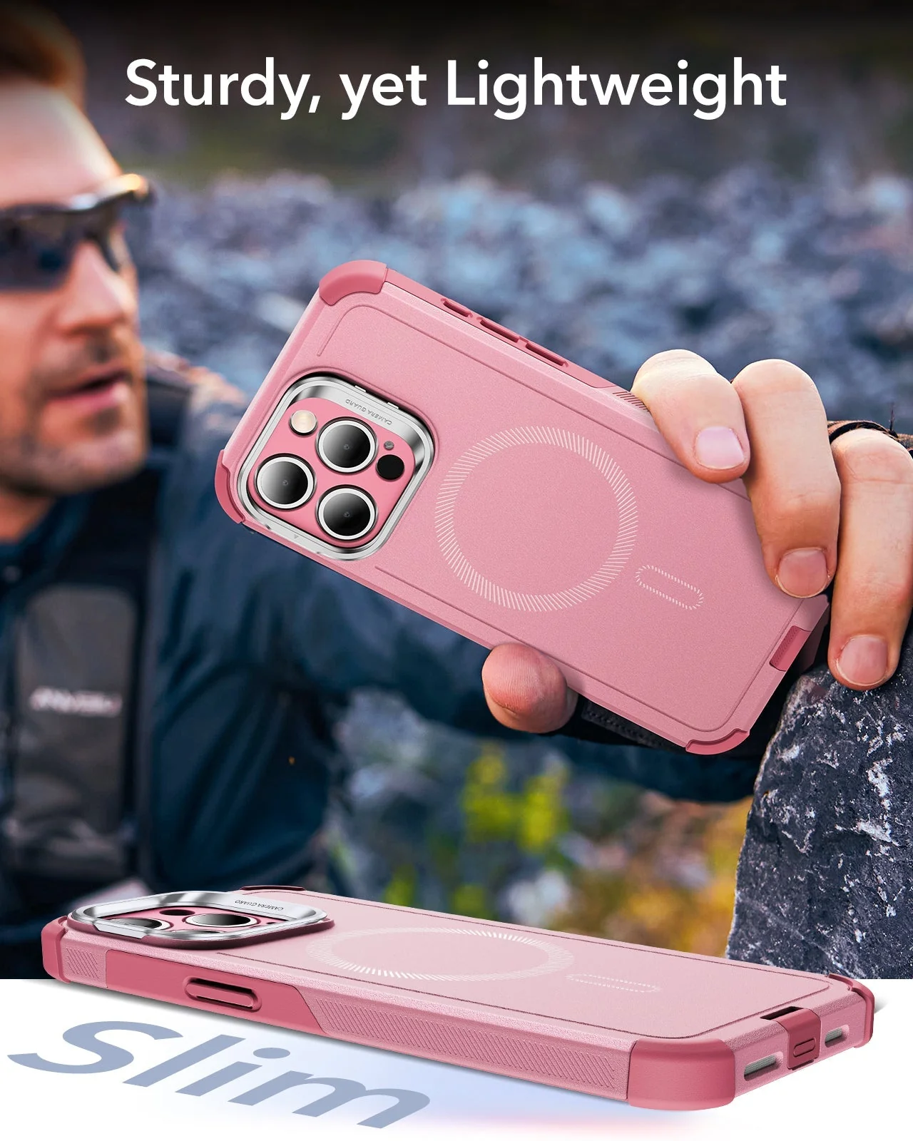 iPhone 15 Pro Cyber Tough Case with Stash Stand (HaloLock) - Pink - Image 7