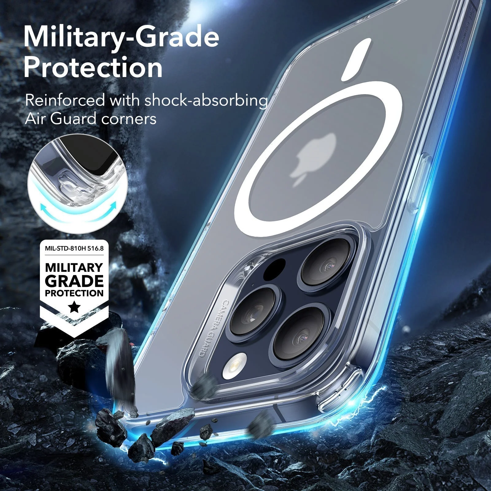 iPhone 15 Pro Max Classic Hybrid Case (HaloLock) - Clear Black - Image 6
