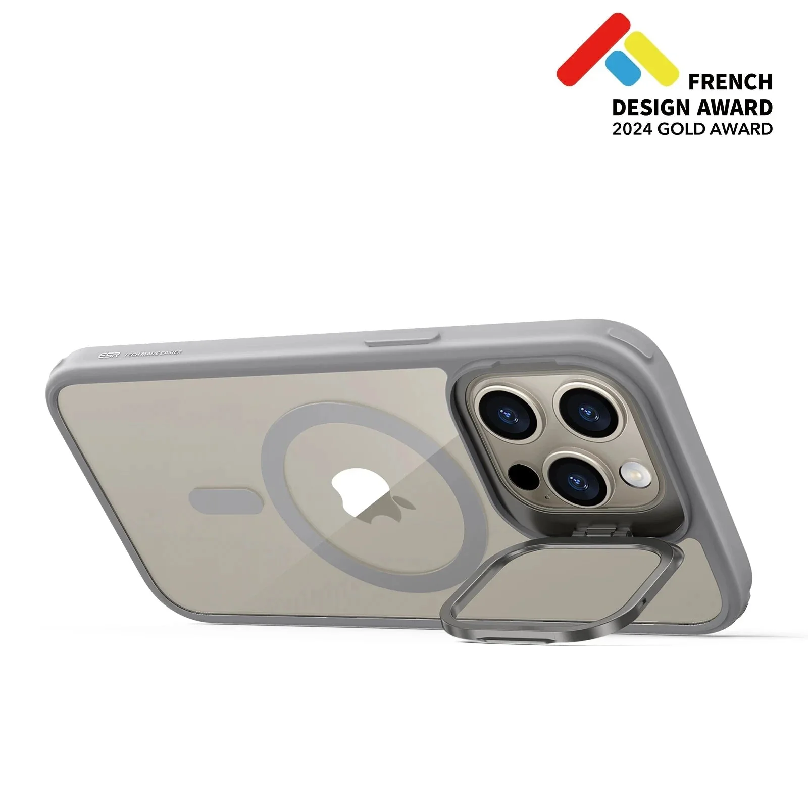iPhone 15 Pro Max Classic Hybrid Case with Stash Stand (HaloLock) - Clear Grey