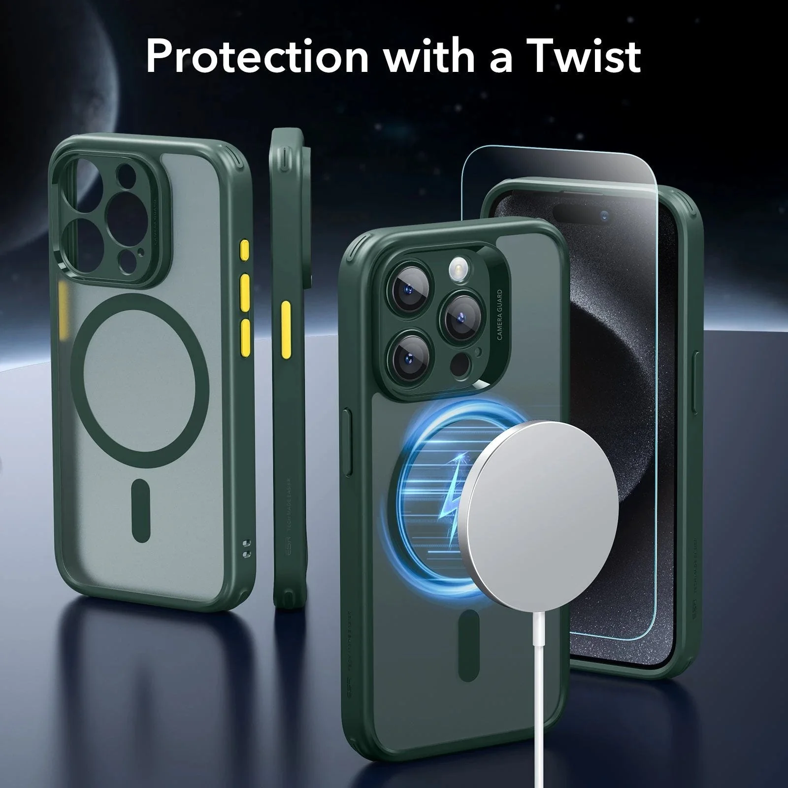 iPhone 15 Pro Max Classic Pro Case (HaloLock) Set - Frosted Dark Green - Image 2